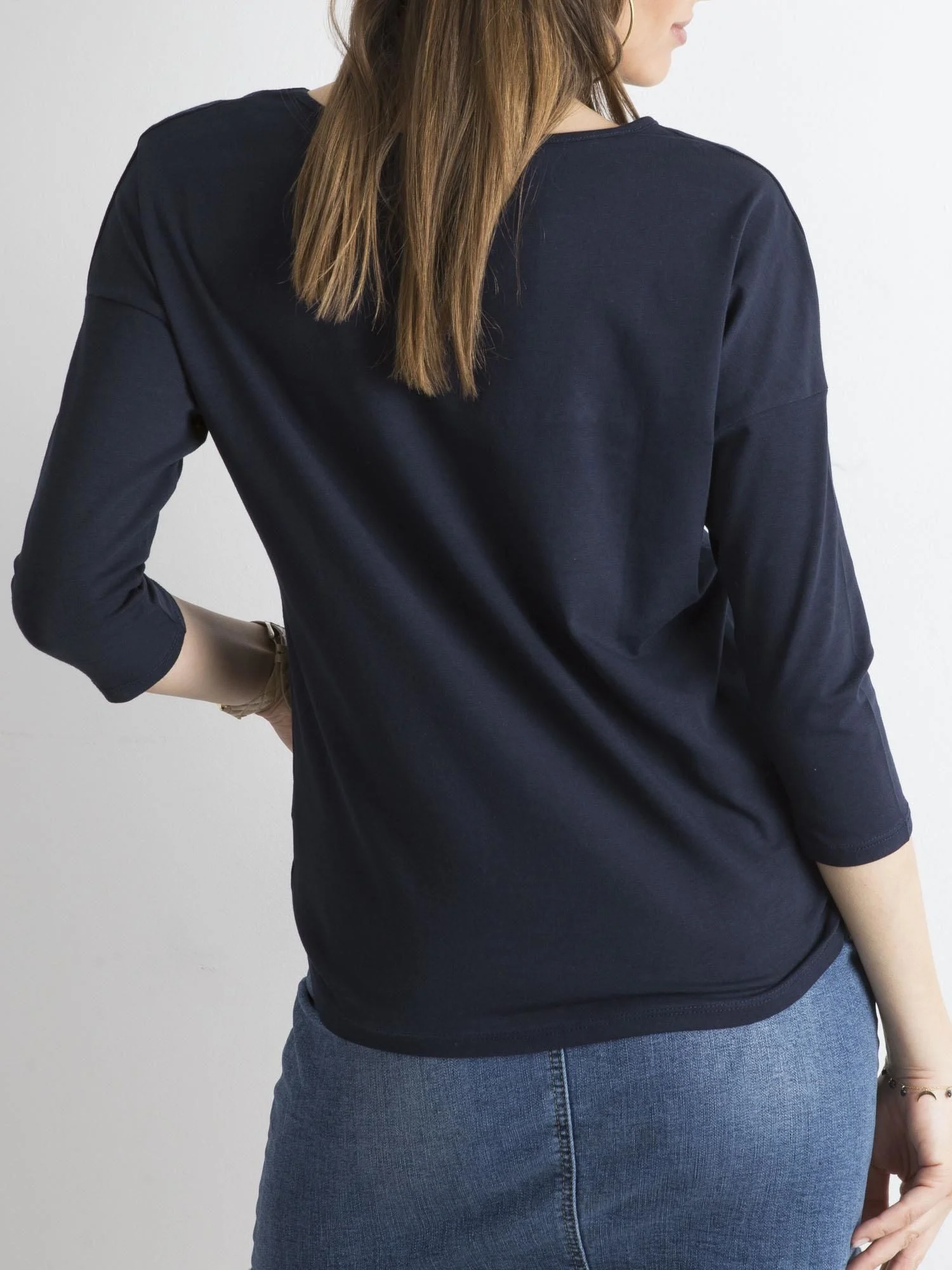 Bluza Dama Maneca 3/4, Decolteu barcuta, BASIC FEEL GOOD, Bleumarin Casual - imagine 3