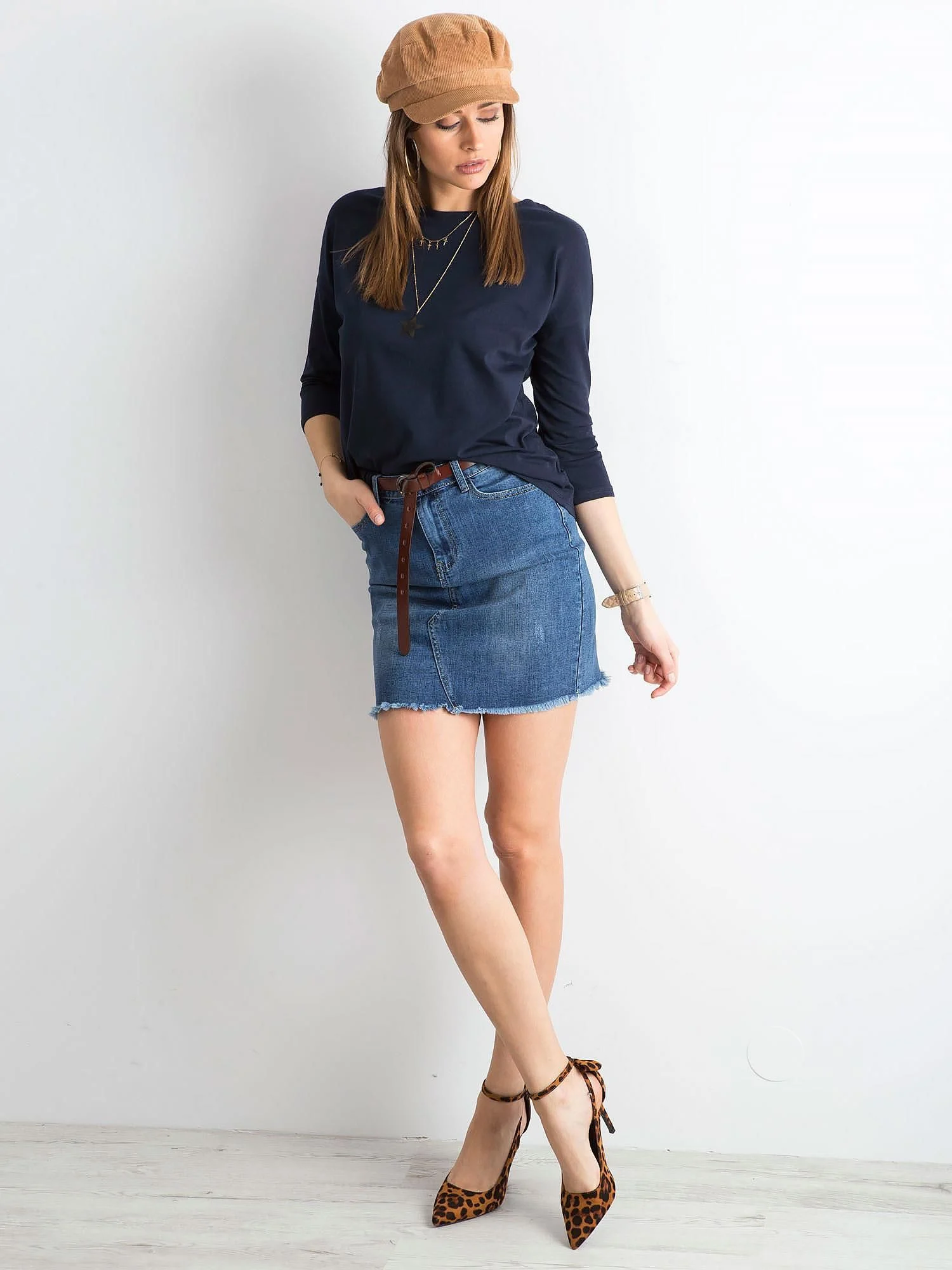 Bluza Dama Maneca 3/4, Decolteu barcuta, BASIC FEEL GOOD, Bleumarin Casual - imagine 4