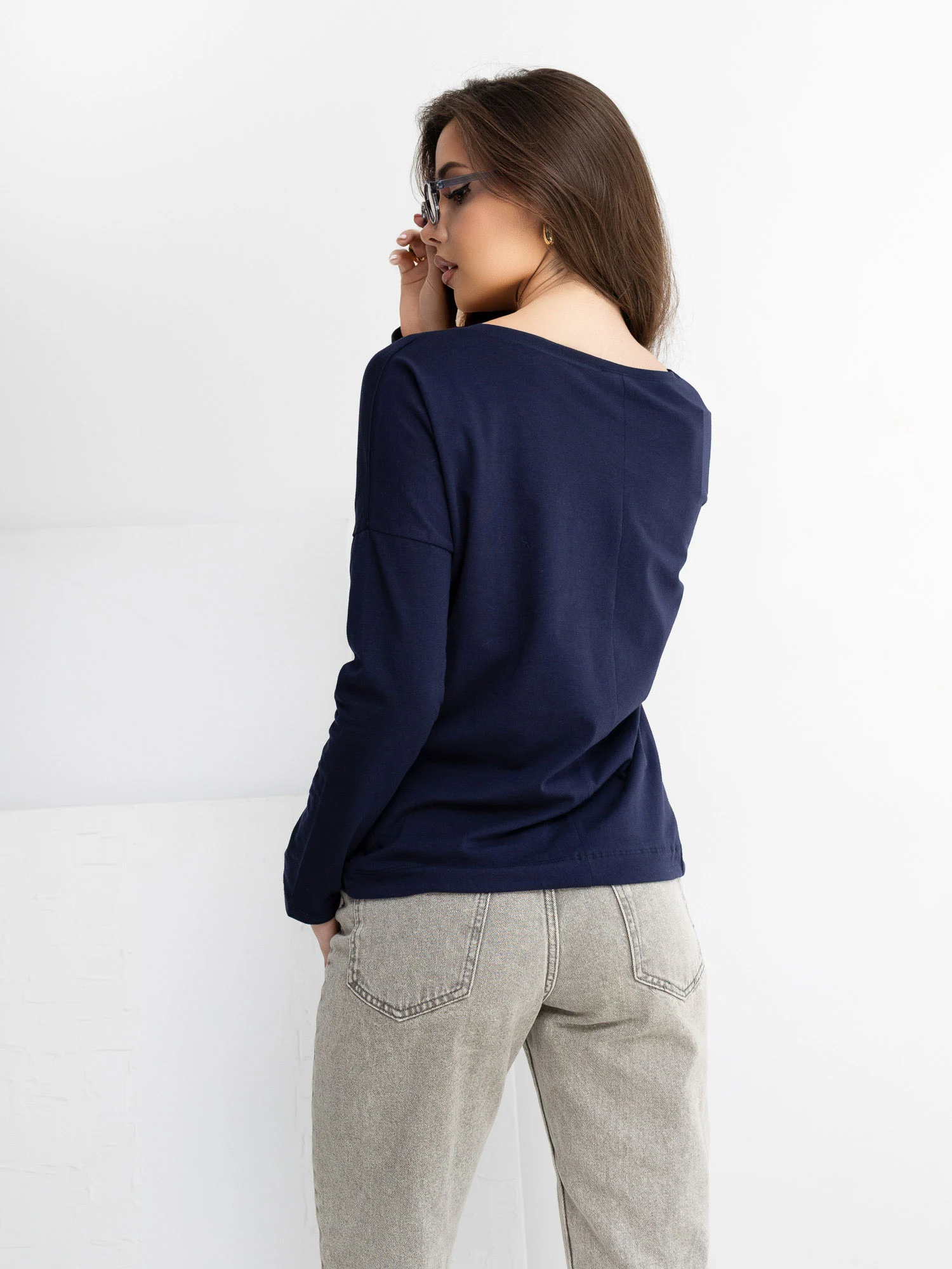 Bluza Dama Maneca 3/4, Decolteu barcuta, BASIC FEEL GOOD, Bleumarin Casual - imagine 2