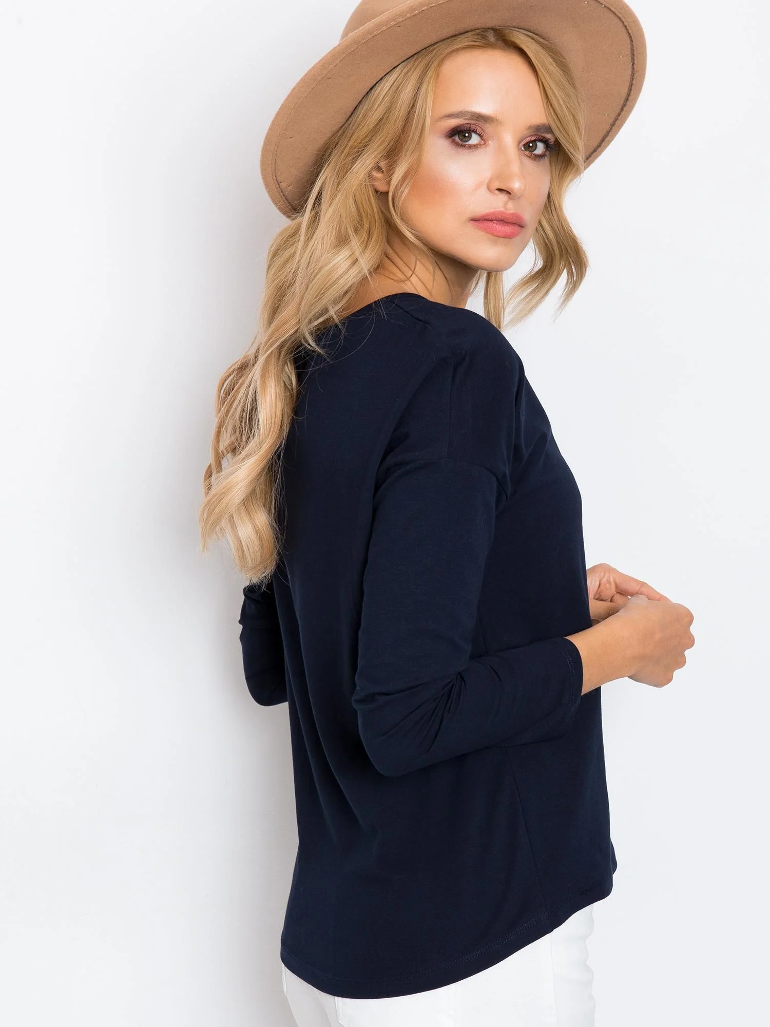 Bluza Dama Maneca lunga, Decolteu rotund, BASIC FEEL GOOD, Bleumarin Eleganta Office - imagine 5