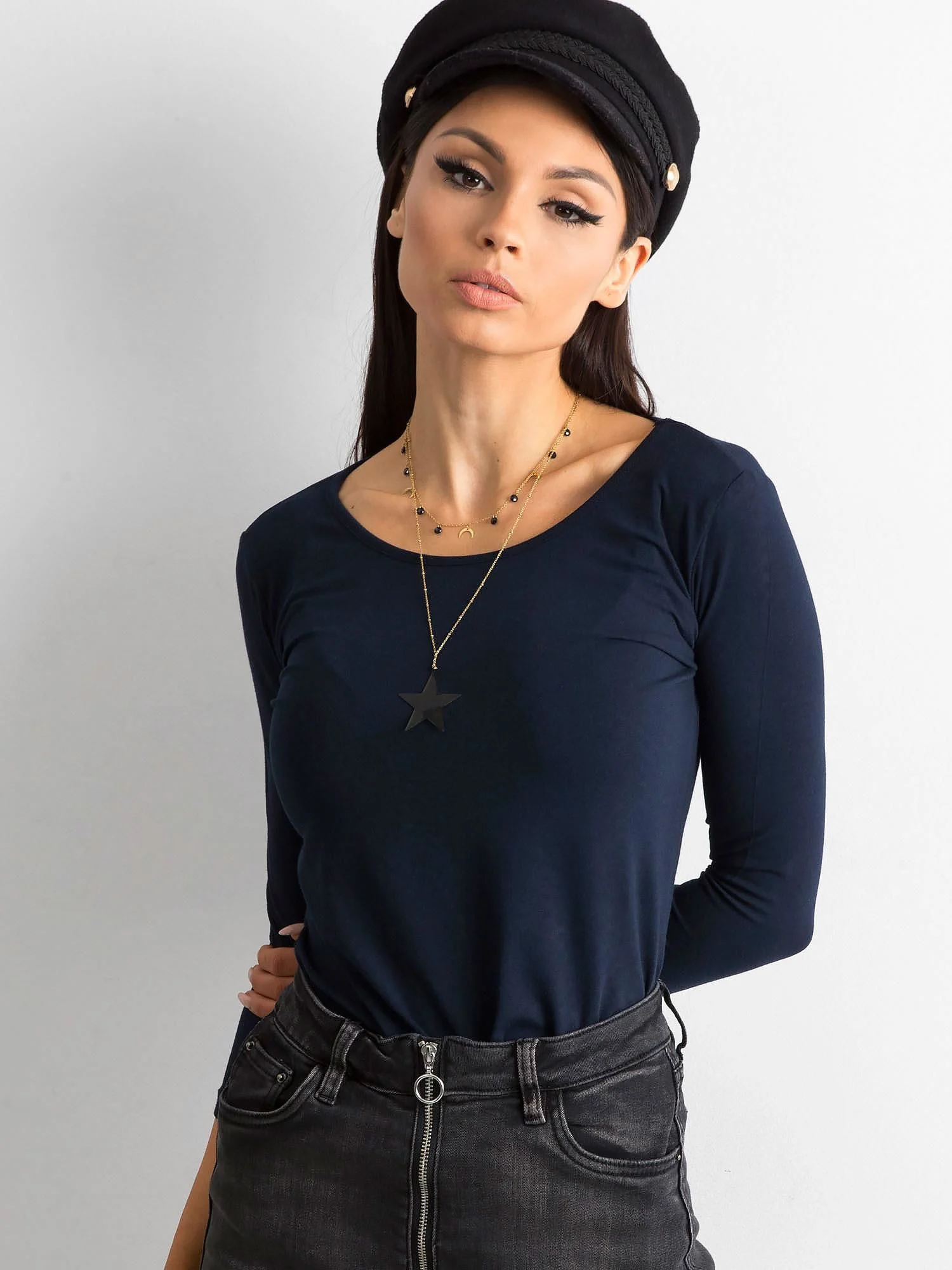 Bluza Dama Maneca 3/4, Decolteu rotund, BASIC FEEL GOOD, Bleumarin Eleganta Office - imagine 3