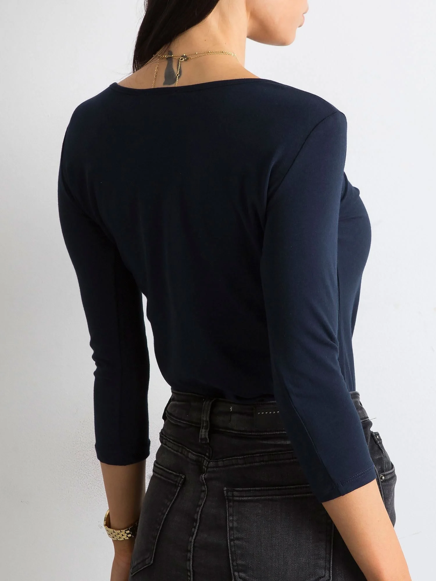 Bluza Dama Maneca 3/4, Decolteu rotund, BASIC FEEL GOOD, Bleumarin Eleganta Office - imagine 4