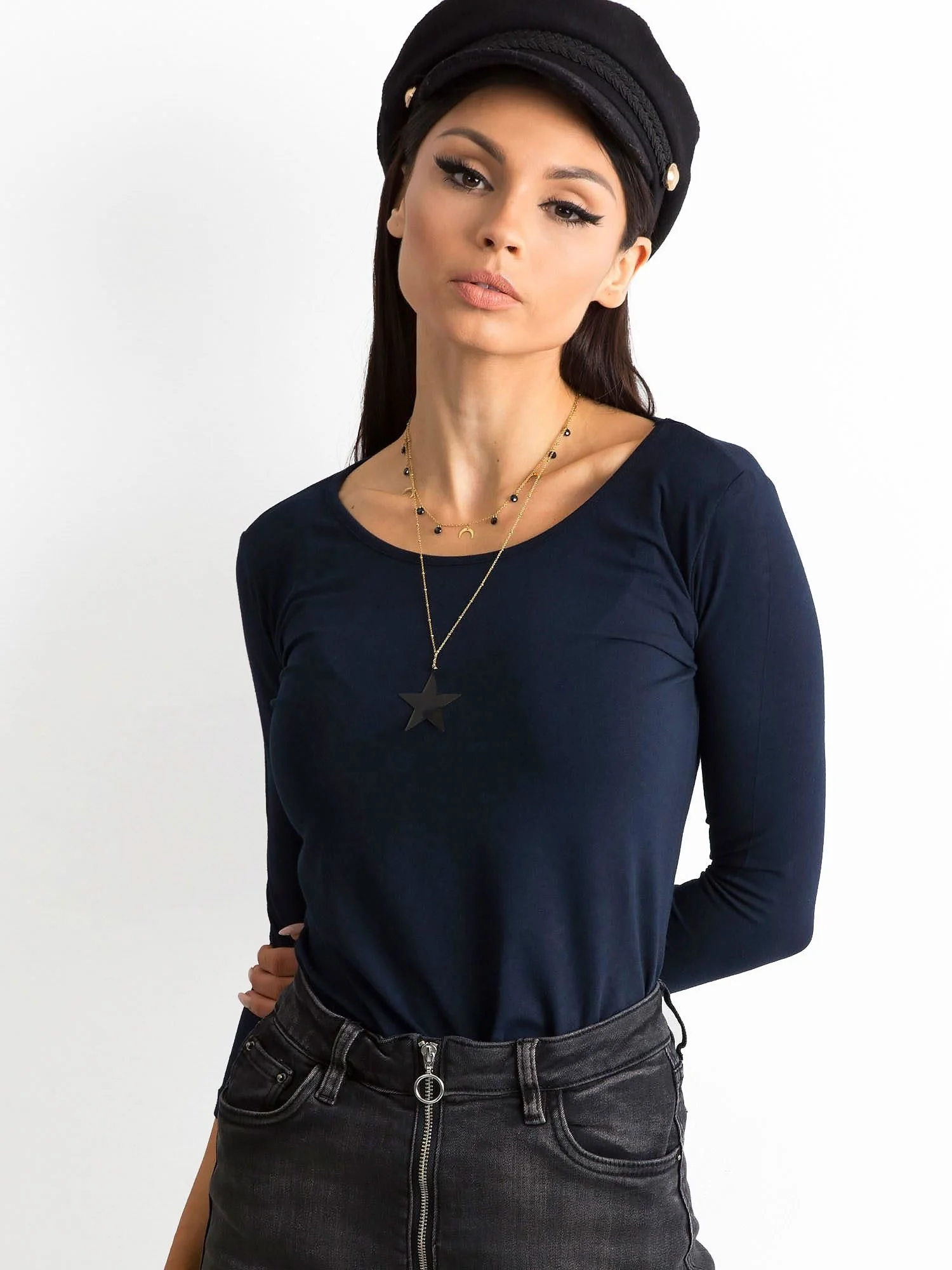 Bluza Dama Maneca 3/4, Decolteu rotund, BASIC FEEL GOOD, Bleumarin Eleganta Office - imagine 6