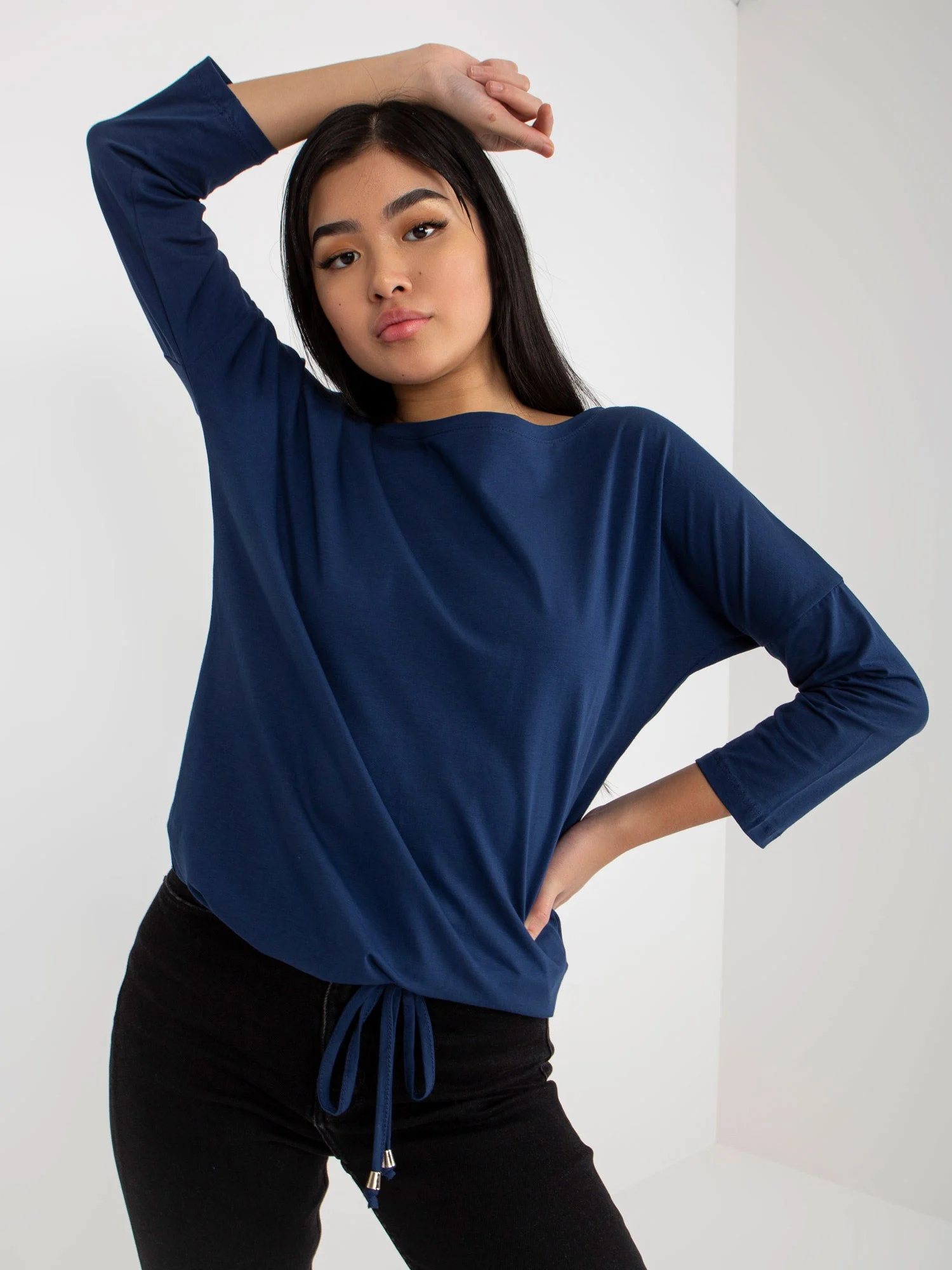 Bluza Dama Maneca 3/4, Decolteu barcuta, BASIC FEEL GOOD, Bleumarin Casual - imagine 3