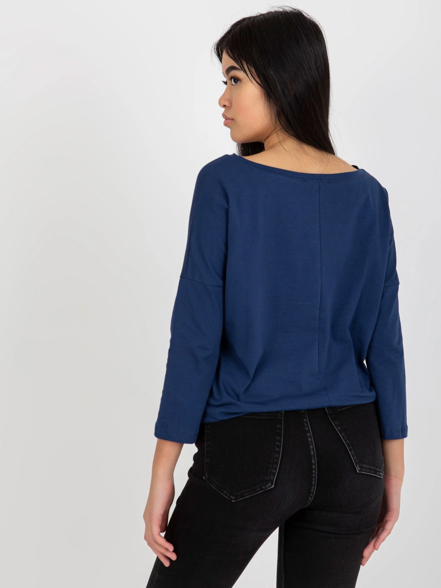 Bluza Dama Maneca 3/4, Decolteu barcuta, BASIC FEEL GOOD, Bleumarin Casual - imagine 5