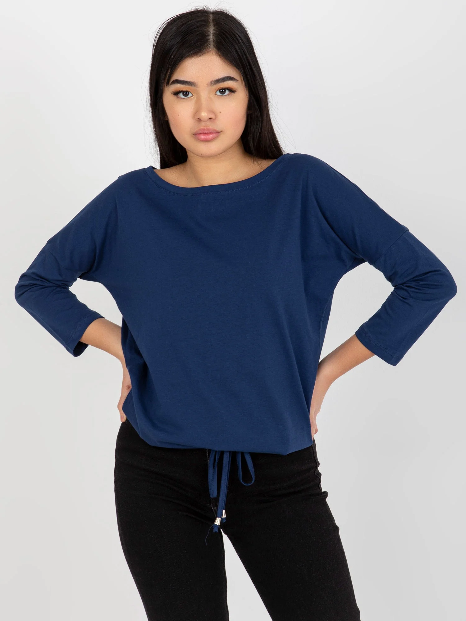Bluza Dama Maneca 3/4, Decolteu barcuta, BASIC FEEL GOOD, Bleumarin Casual - imagine 2
