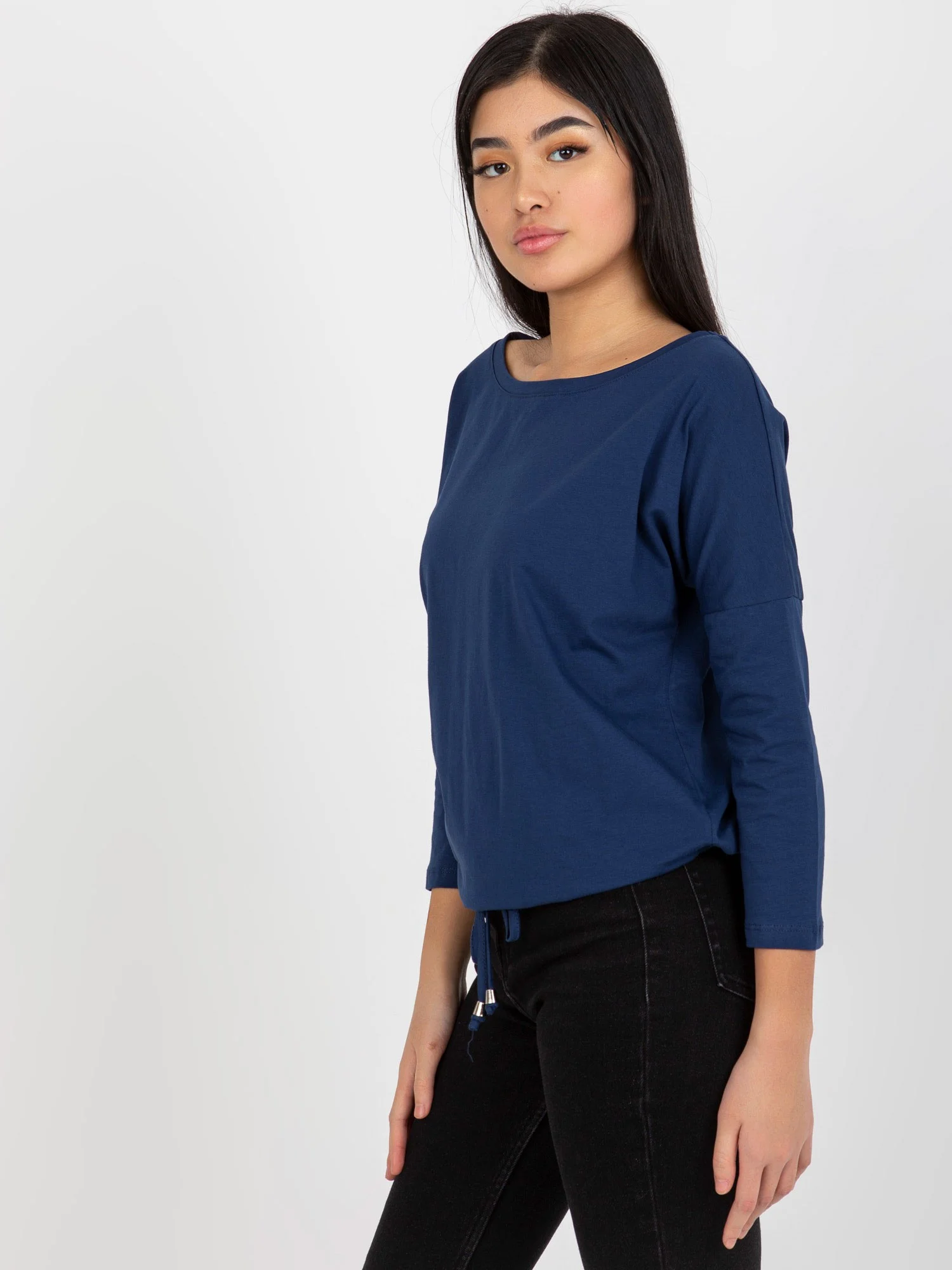 Bluza Dama Maneca 3/4, Decolteu barcuta, BASIC FEEL GOOD, Bleumarin Casual - imagine 4