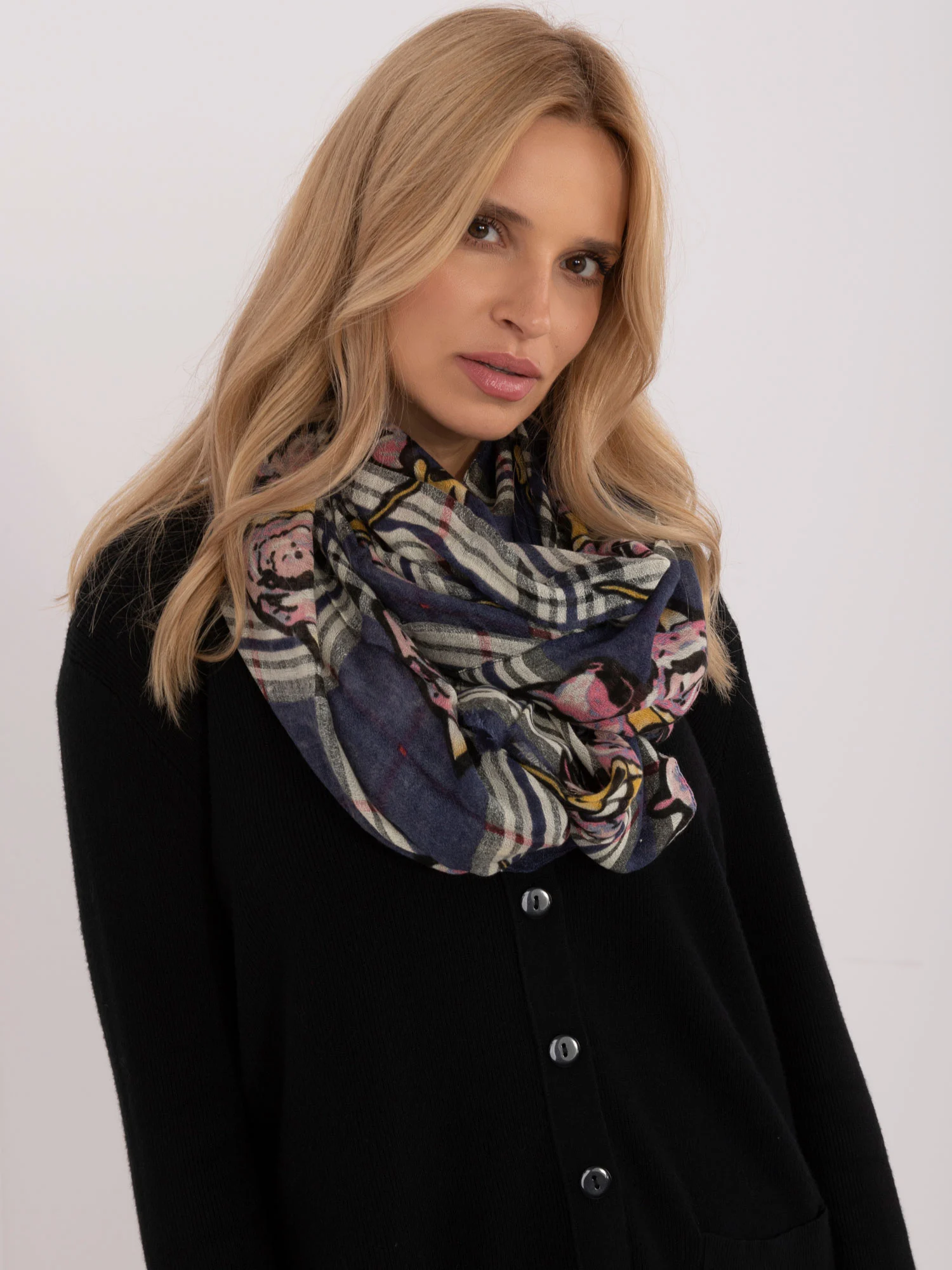 Bandana Dama Floral, Acril, Fashion Hunters, Bleumarin - imagine 4