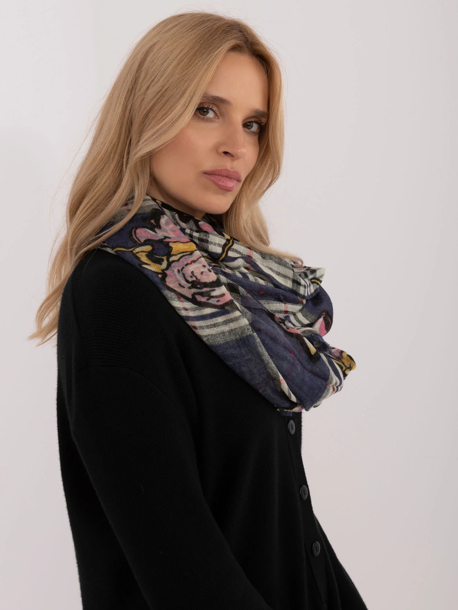Bandana Dama Floral, Acril, Fashion Hunters, Bleumarin - imagine 2