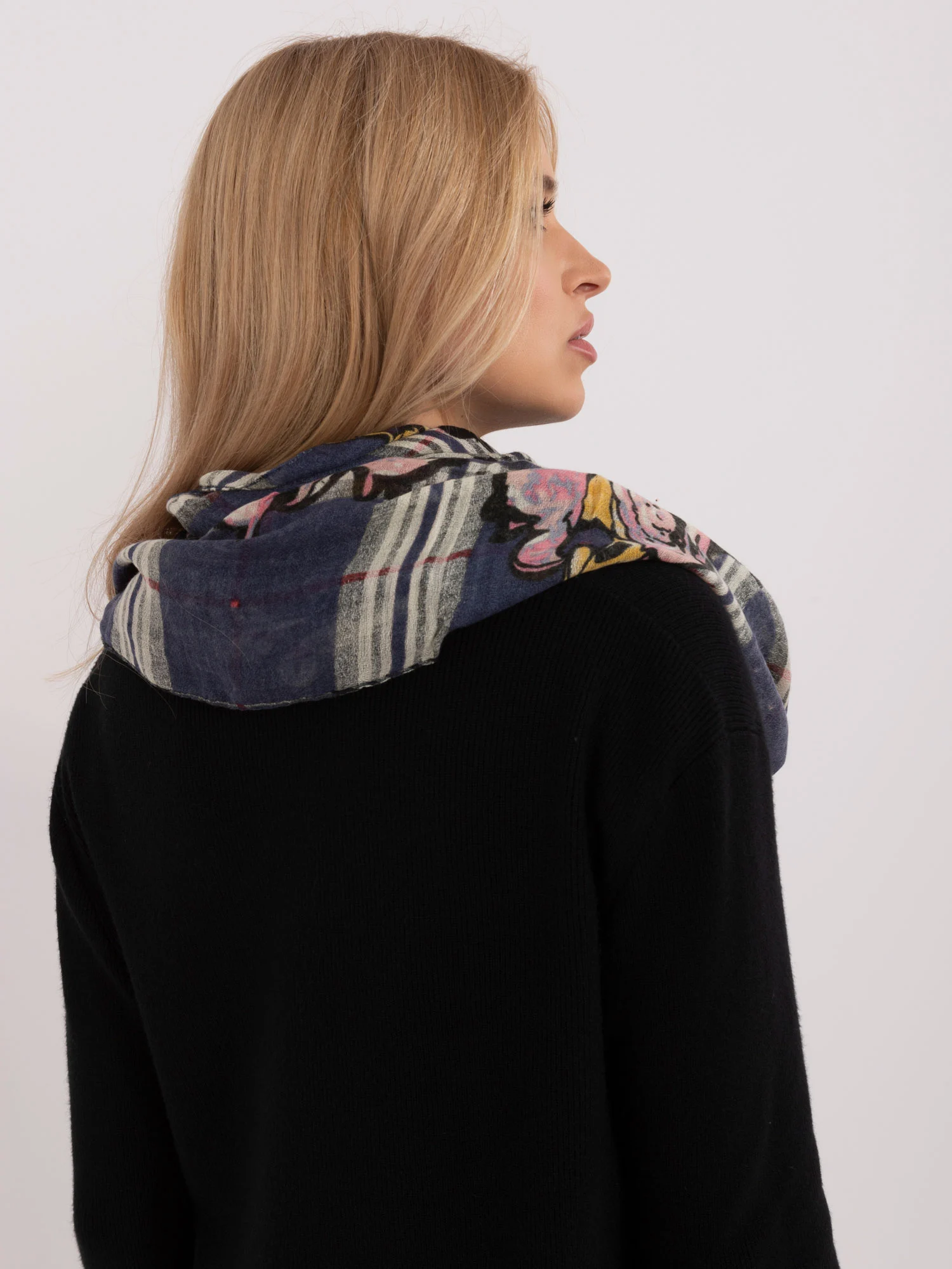 Bandana Dama Floral, Acril, Fashion Hunters, Bleumarin - imagine 5