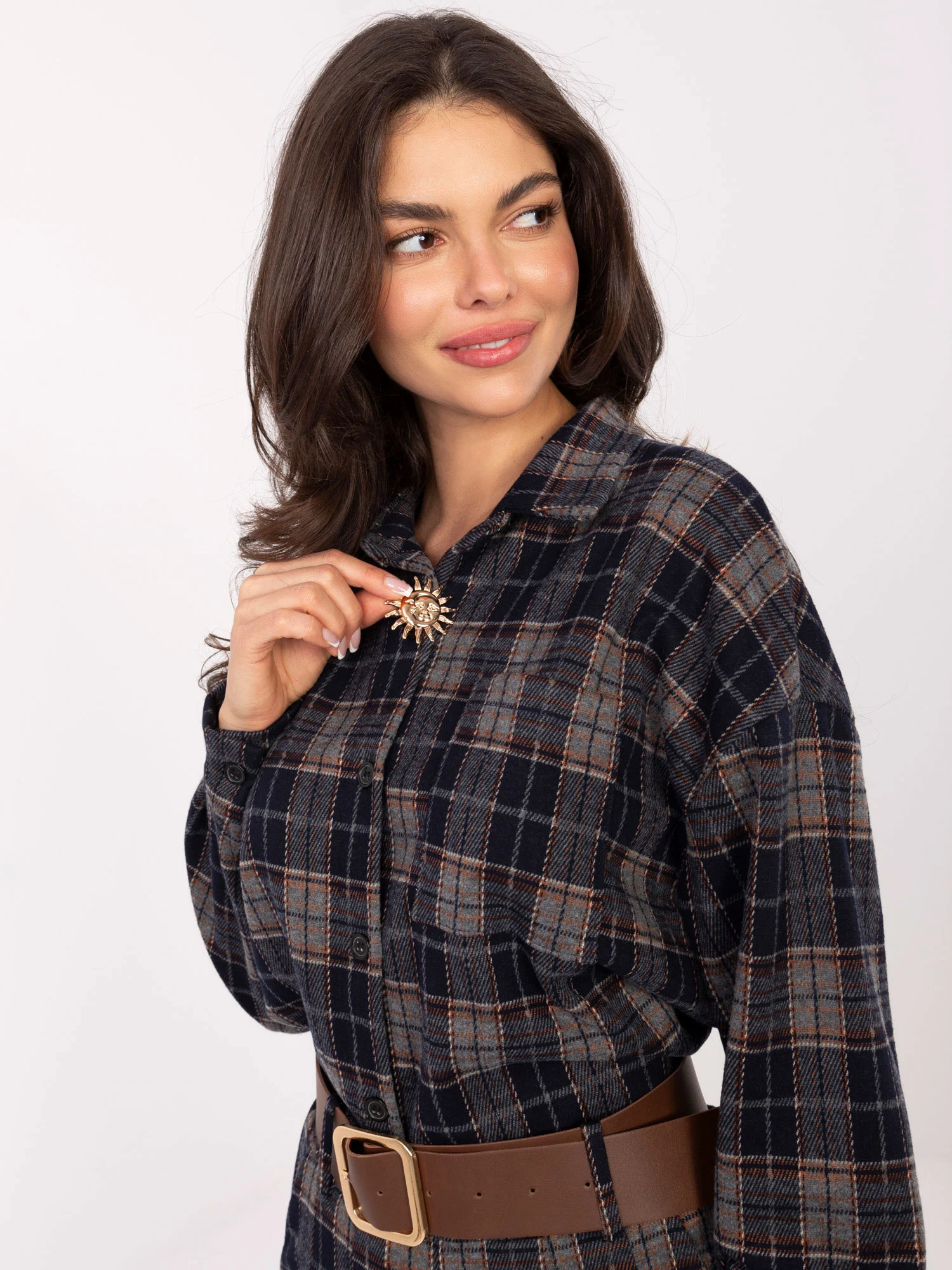Camasa Dama Maneca lunga, Carouri, MODA ITALY, Bleumarin Eleganta Office - imagine 4