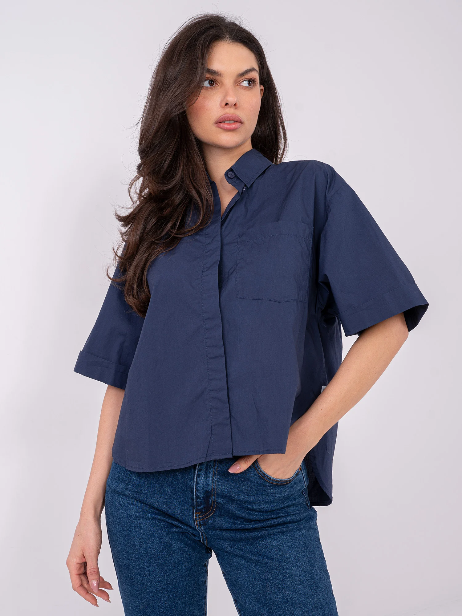 Bluza Dama Mini, Guler inalt, Sublevel, Bleumarin Casual - imagine 2