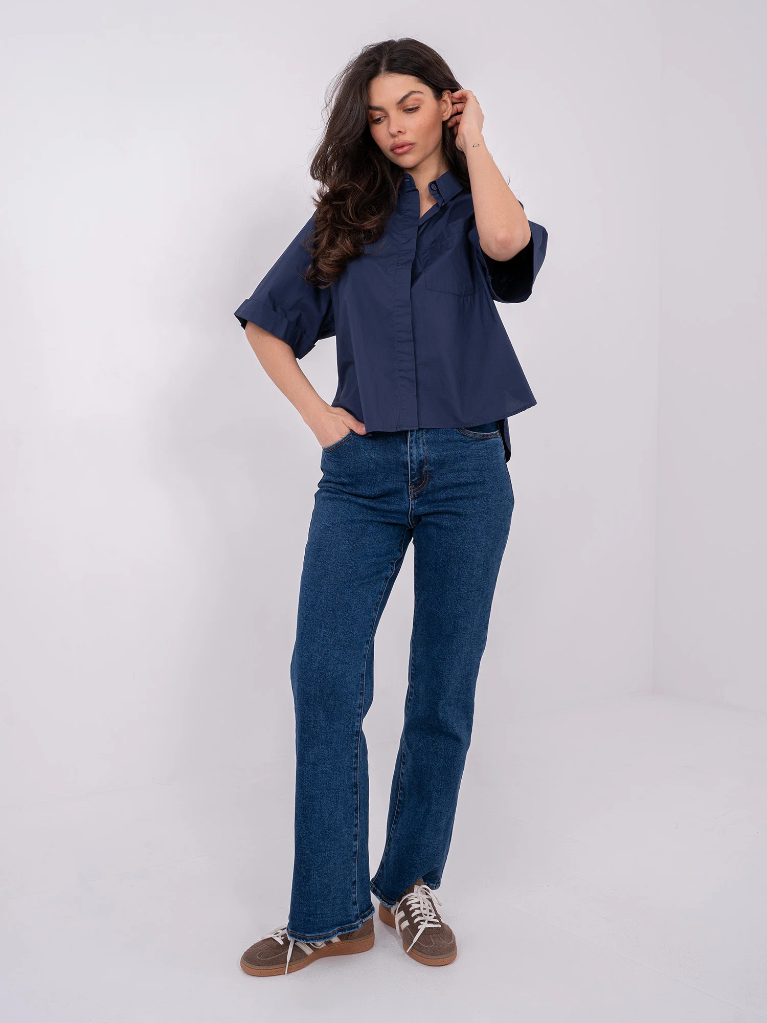 Bluza Dama Mini, Guler inalt, Sublevel, Bleumarin Casual - imagine 3