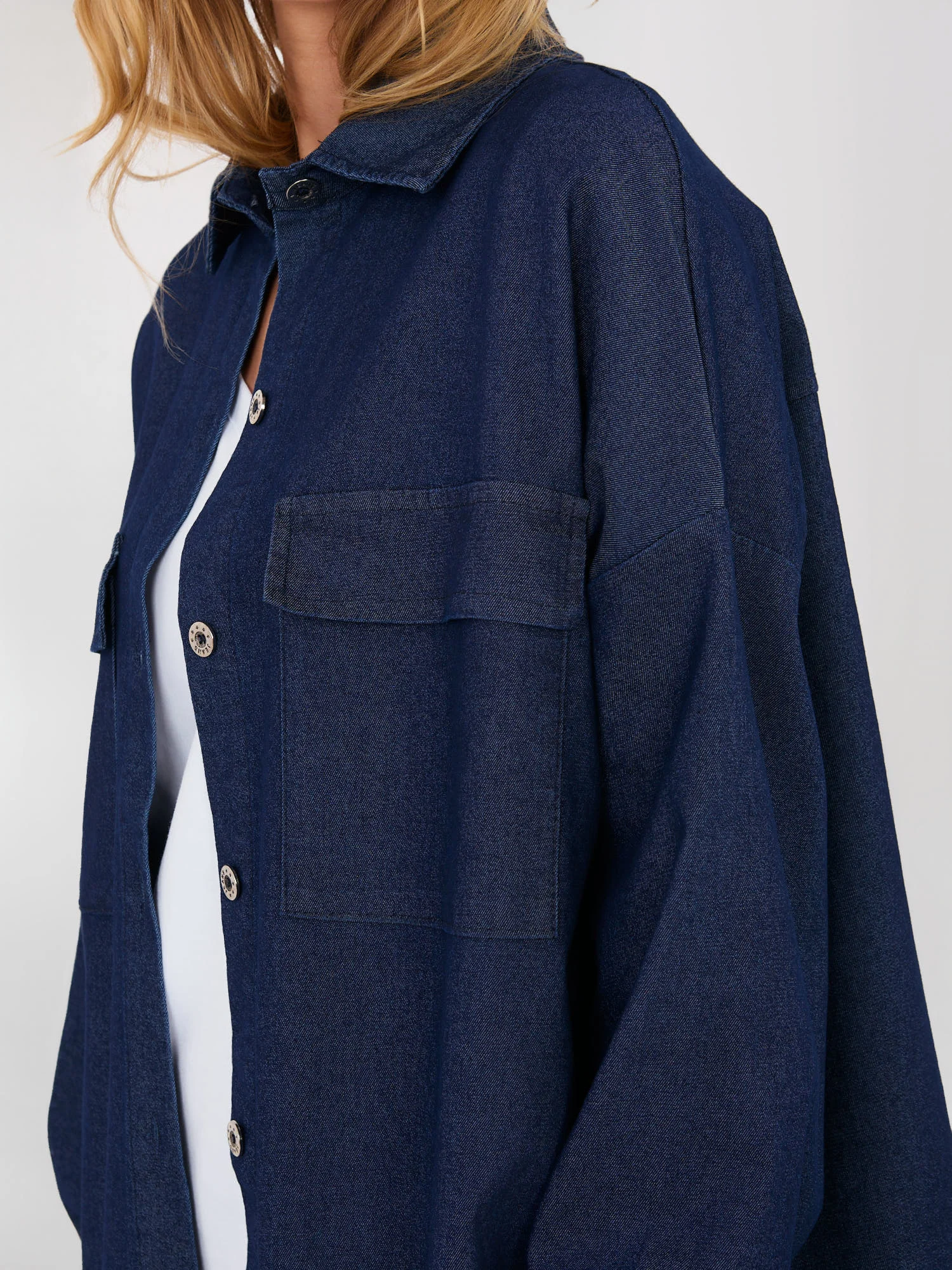 Camasa Dama Maneca lunga, Decolteu cu guler, ITALY MODA, Bleumarin Casual - imagine 6
