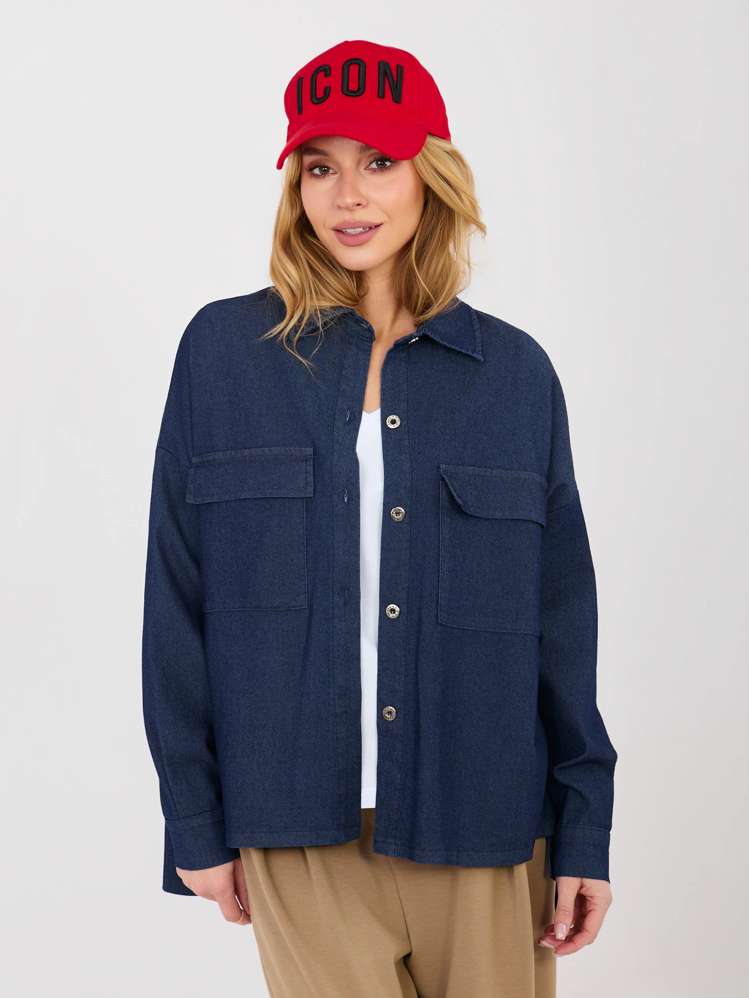Camasa Dama Maneca lunga, Decolteu cu guler, ITALY MODA, Bleumarin Casual - imagine 4