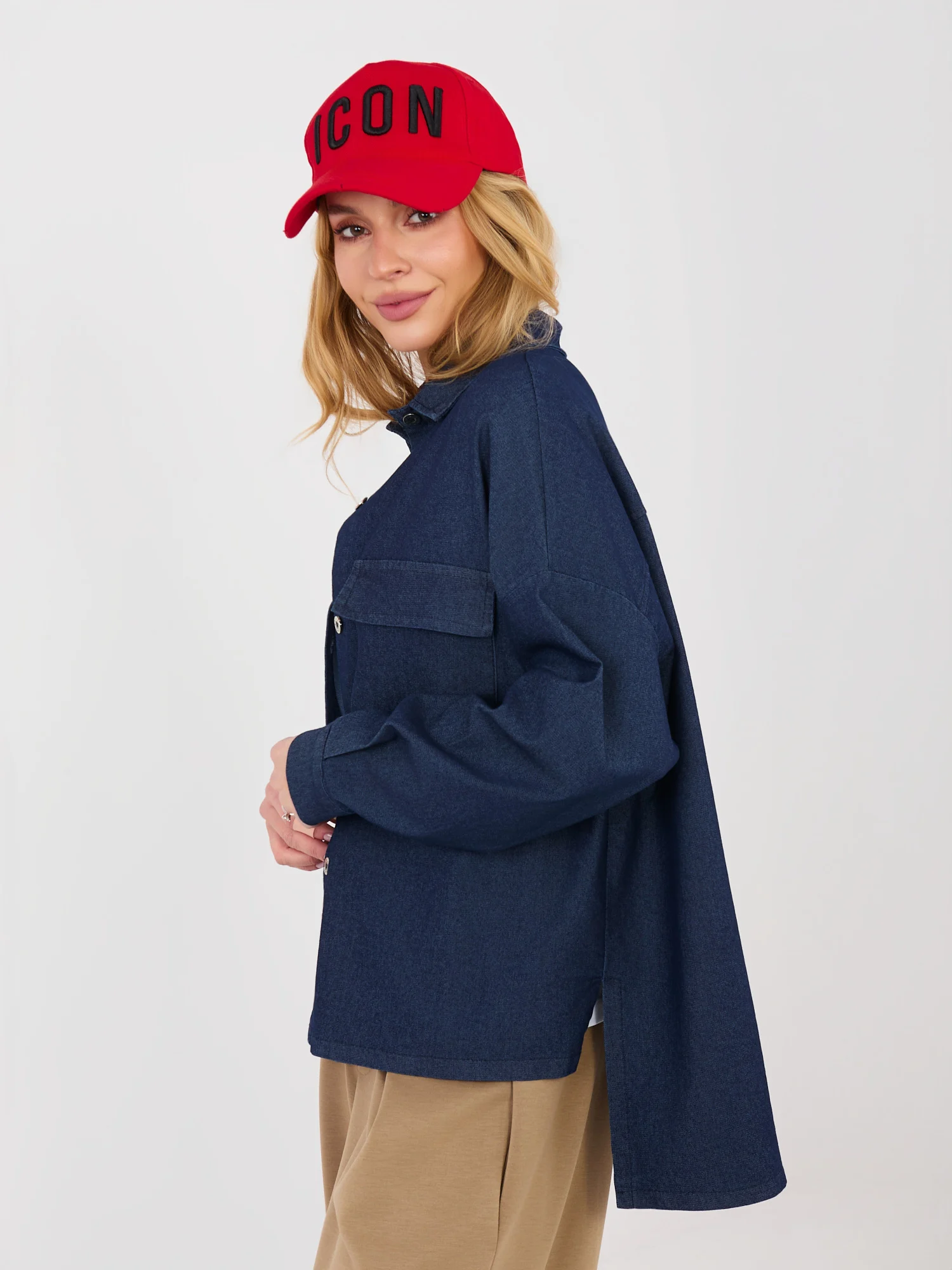 Camasa Dama Maneca lunga, Decolteu cu guler, ITALY MODA, Bleumarin Casual - imagine 3