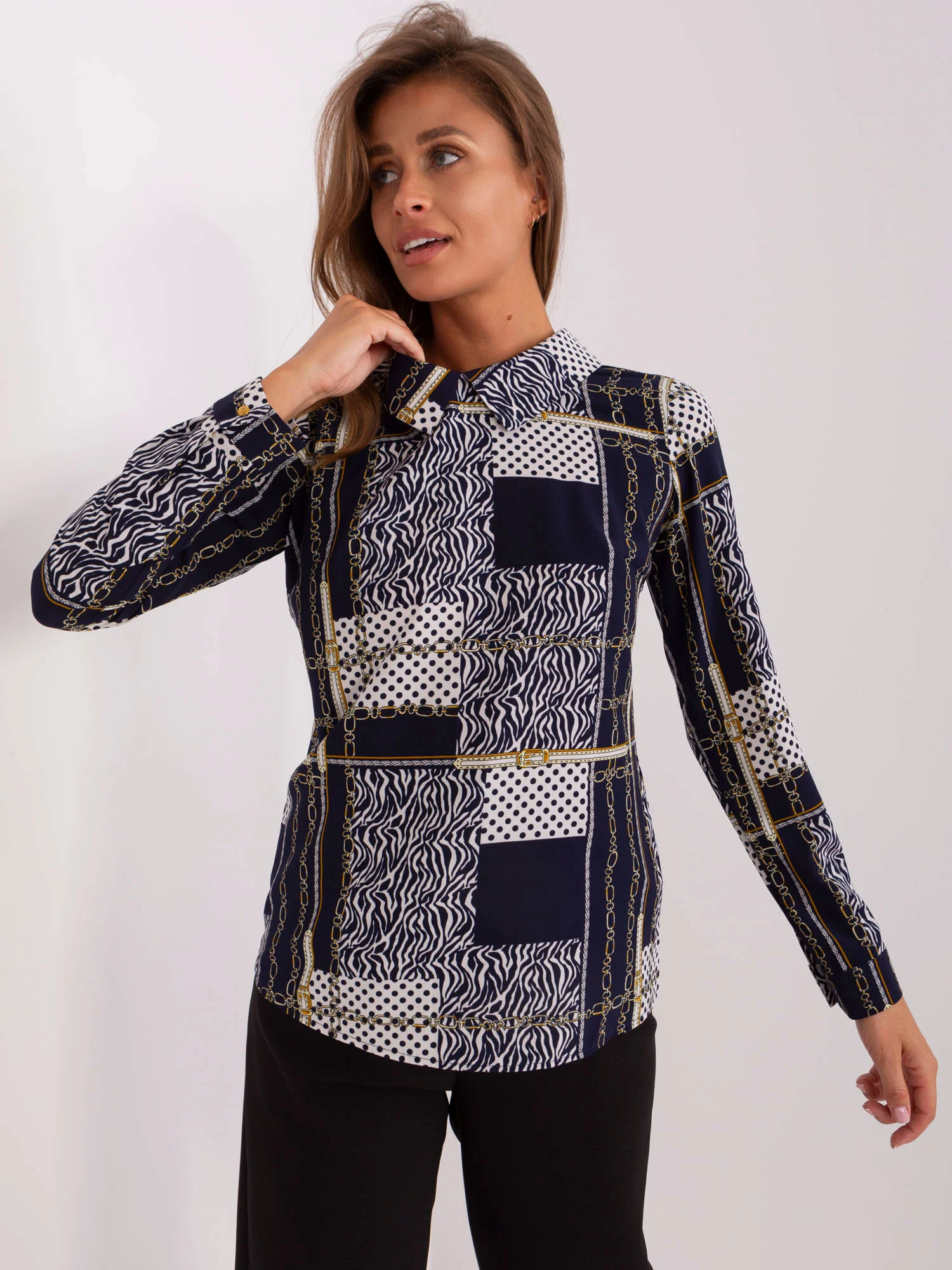 Camasa Dama Maneca lunga, Elegant, LAKERTA, Bleumarin Eleganta Office - imagine 3