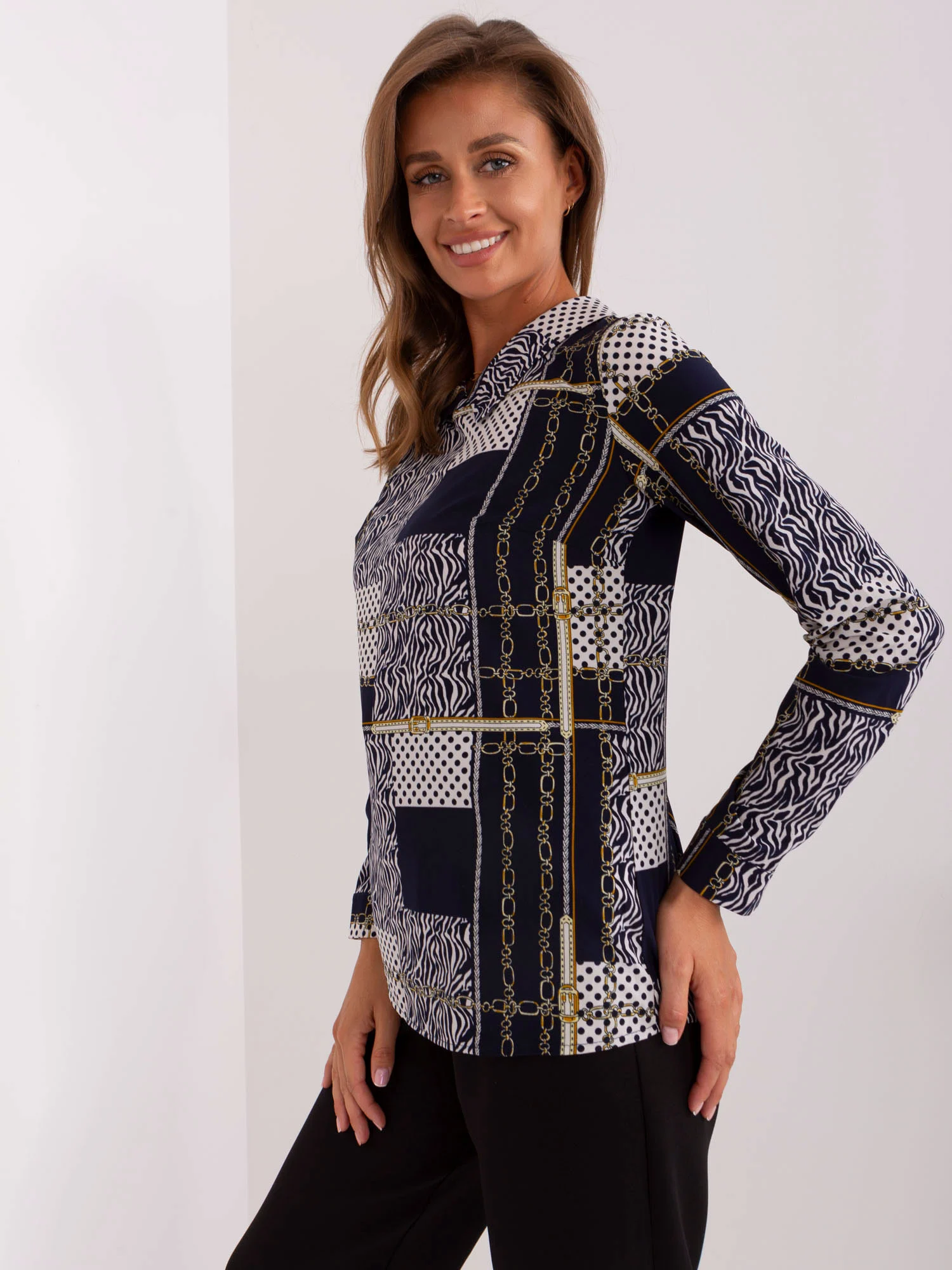 Camasa Dama Maneca lunga, Elegant, LAKERTA, Bleumarin Eleganta Office - imagine 2