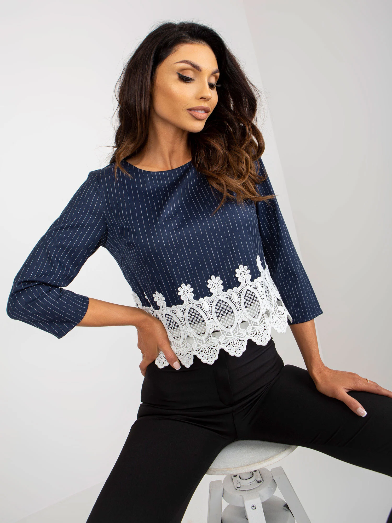 Bluza Dama Mini, Dantela, LAKERTA, Bleumarin de Petrecere - imagine 4