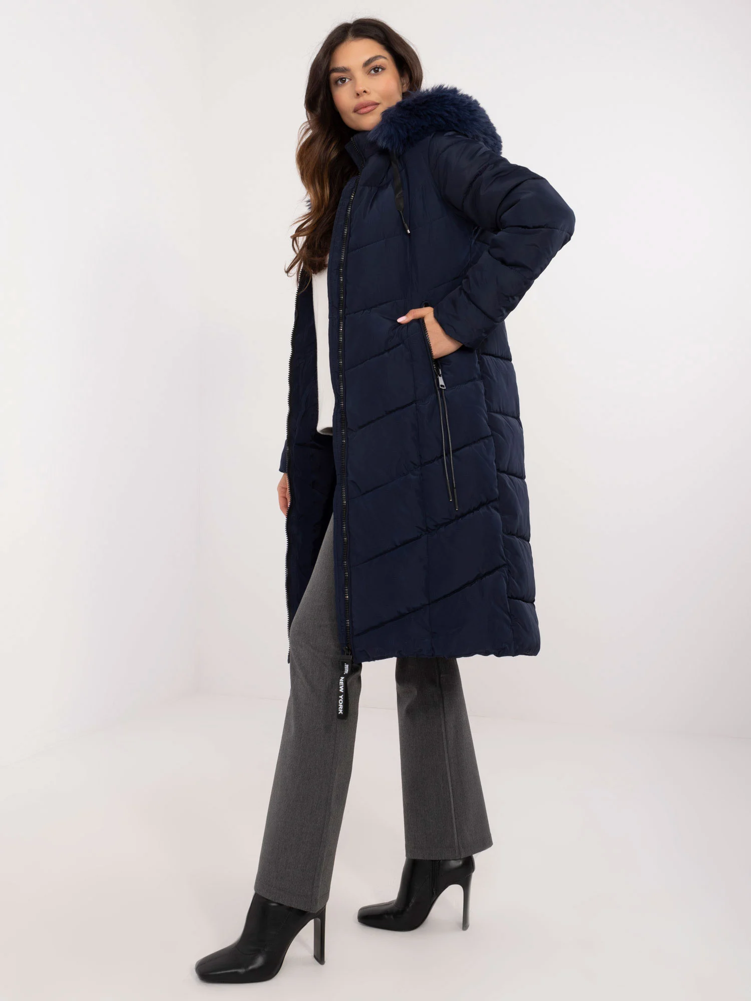 Jacheta Dama Maneca lunga, Guler inalt, SKORP, Bleumarin Eleganta Office Marimi Mari - imagine 2