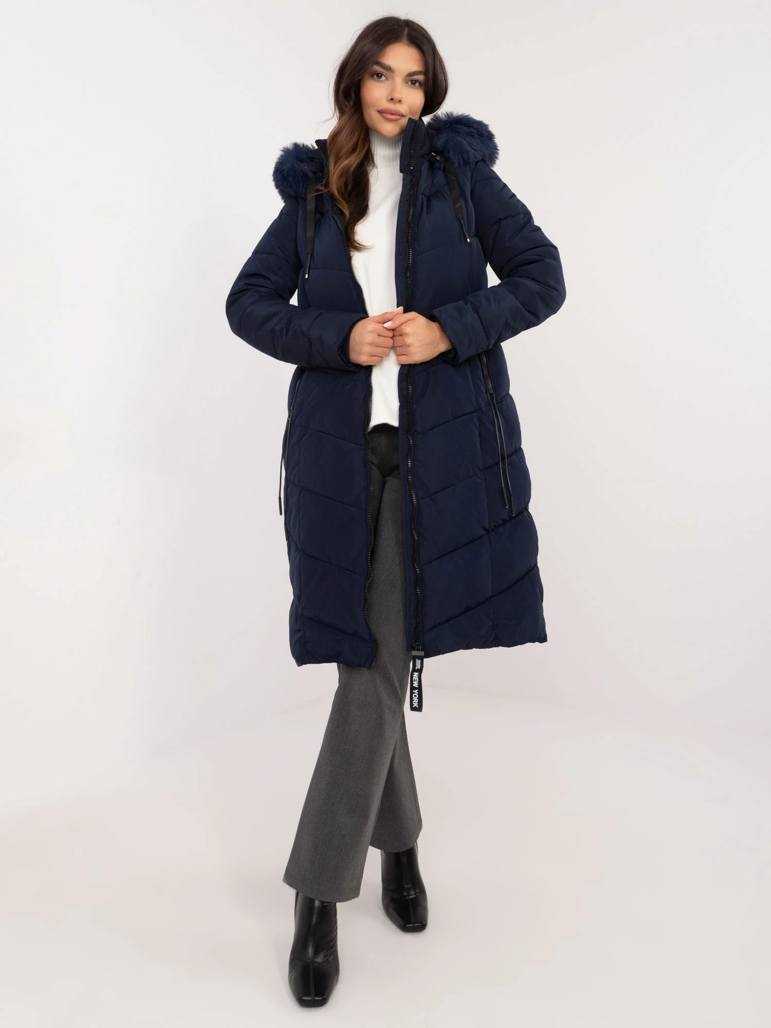 Jacheta Dama Maneca lunga, Guler inalt, SKORP, Bleumarin Eleganta Office Marimi Mari - imagine 6