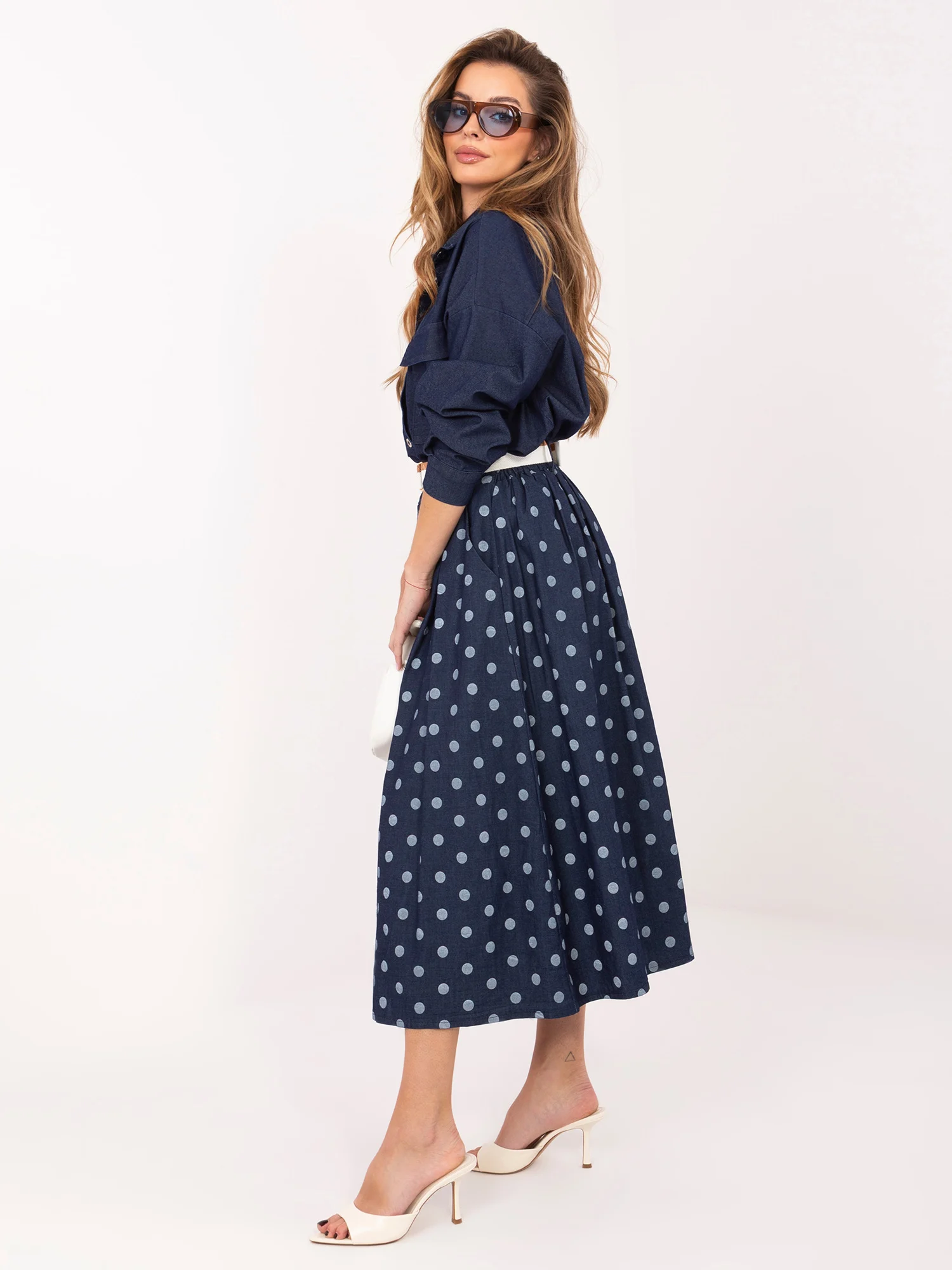 Fusta Dama Midi, Buline, Maya, Bleumarin Eleganta Office - imagine 3
