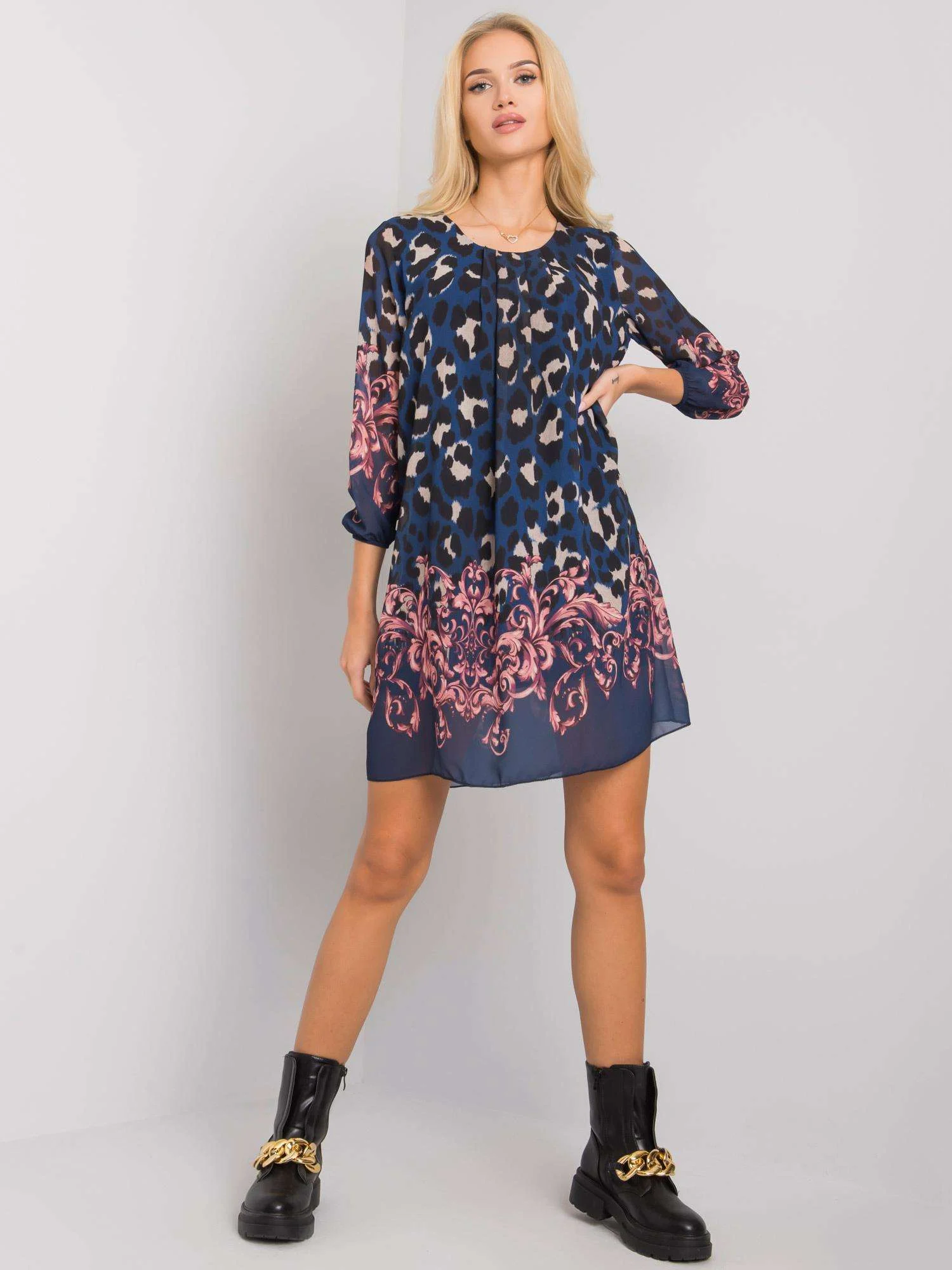 Rochie Dama Mini, Animal print, Och Bella, Bleumarin Eleganta Office - Image 5