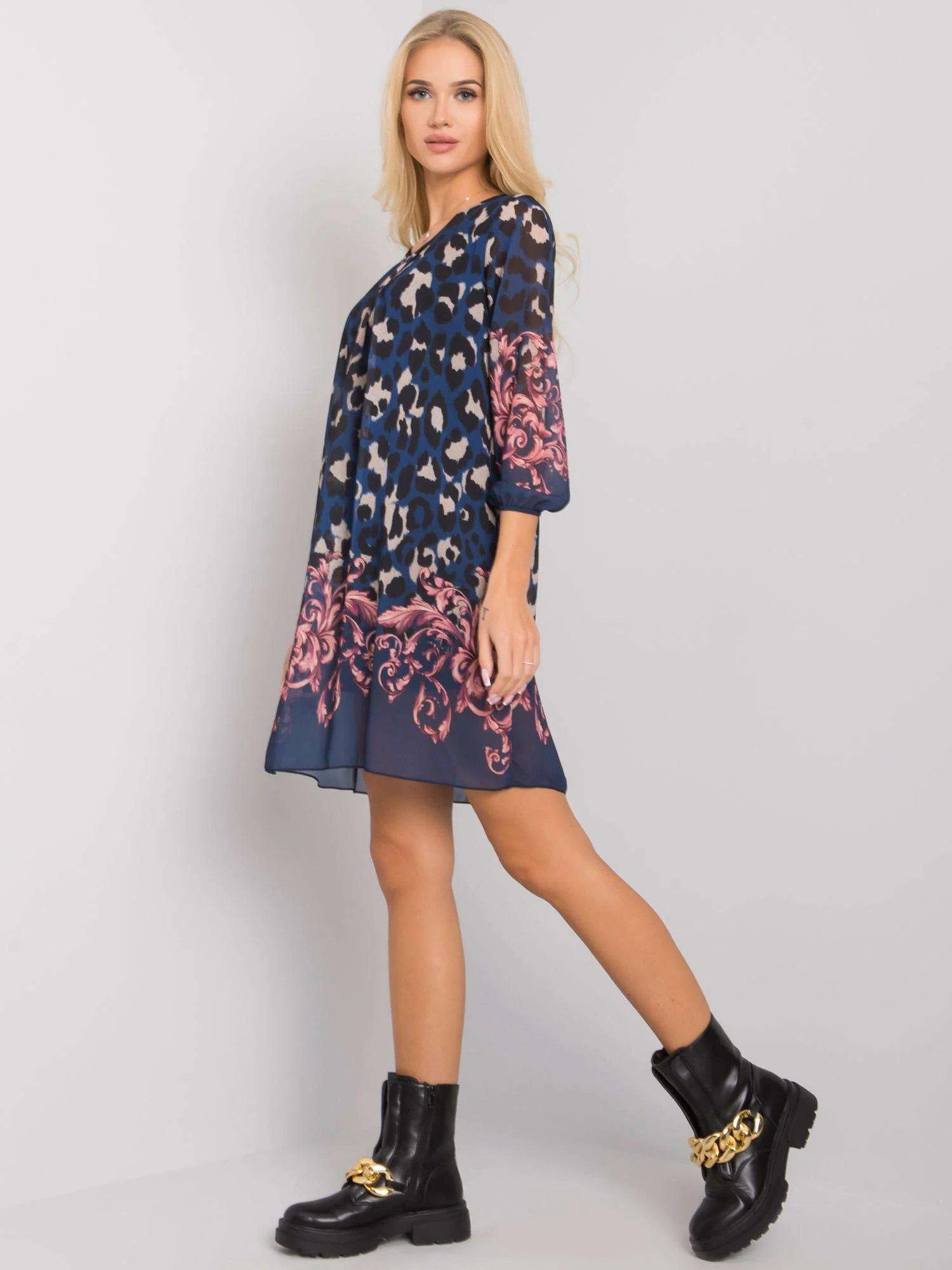Rochie Dama Mini, Animal print, Och Bella, Bleumarin Eleganta Office - Image 2