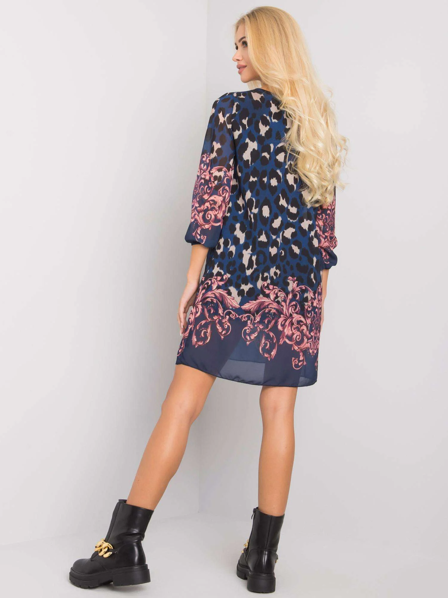 Rochie Dama Mini, Animal print, Och Bella, Bleumarin Eleganta Office - Image 4