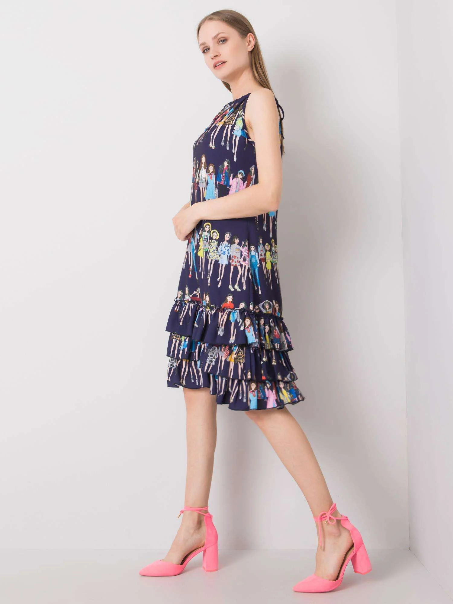 Rochie Dama Mini, Imprimat, RUE PARIS, Bleumarin Casual - imagine 4