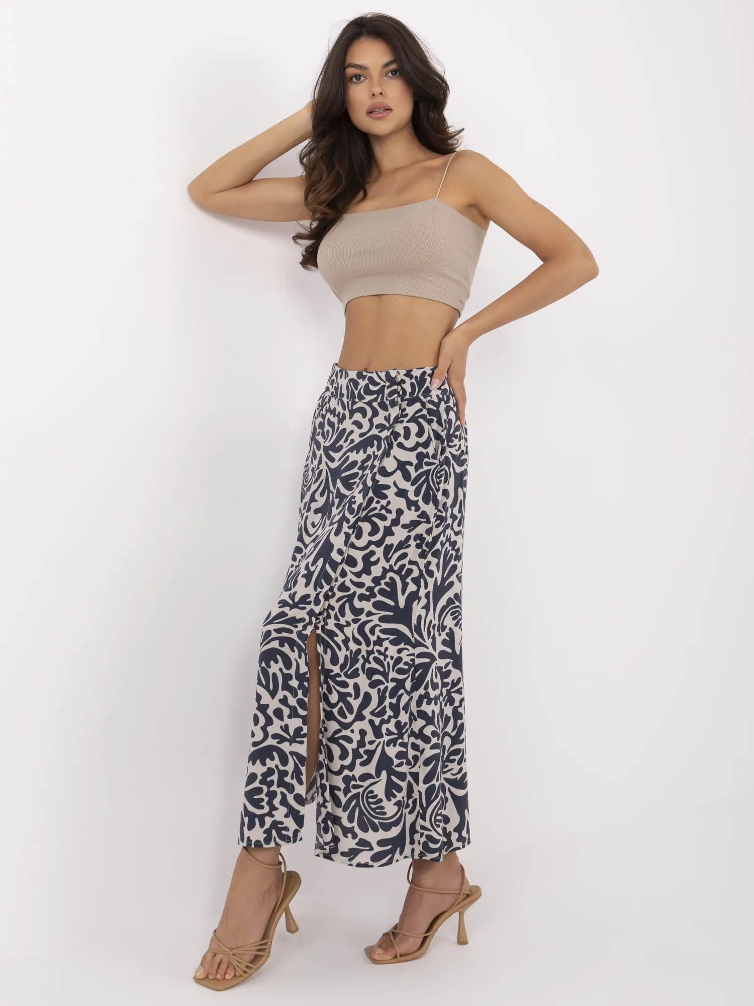 Fusta Dama Midi, Guler inalt, Fresh Made, Bleumarin Casual - imagine 2