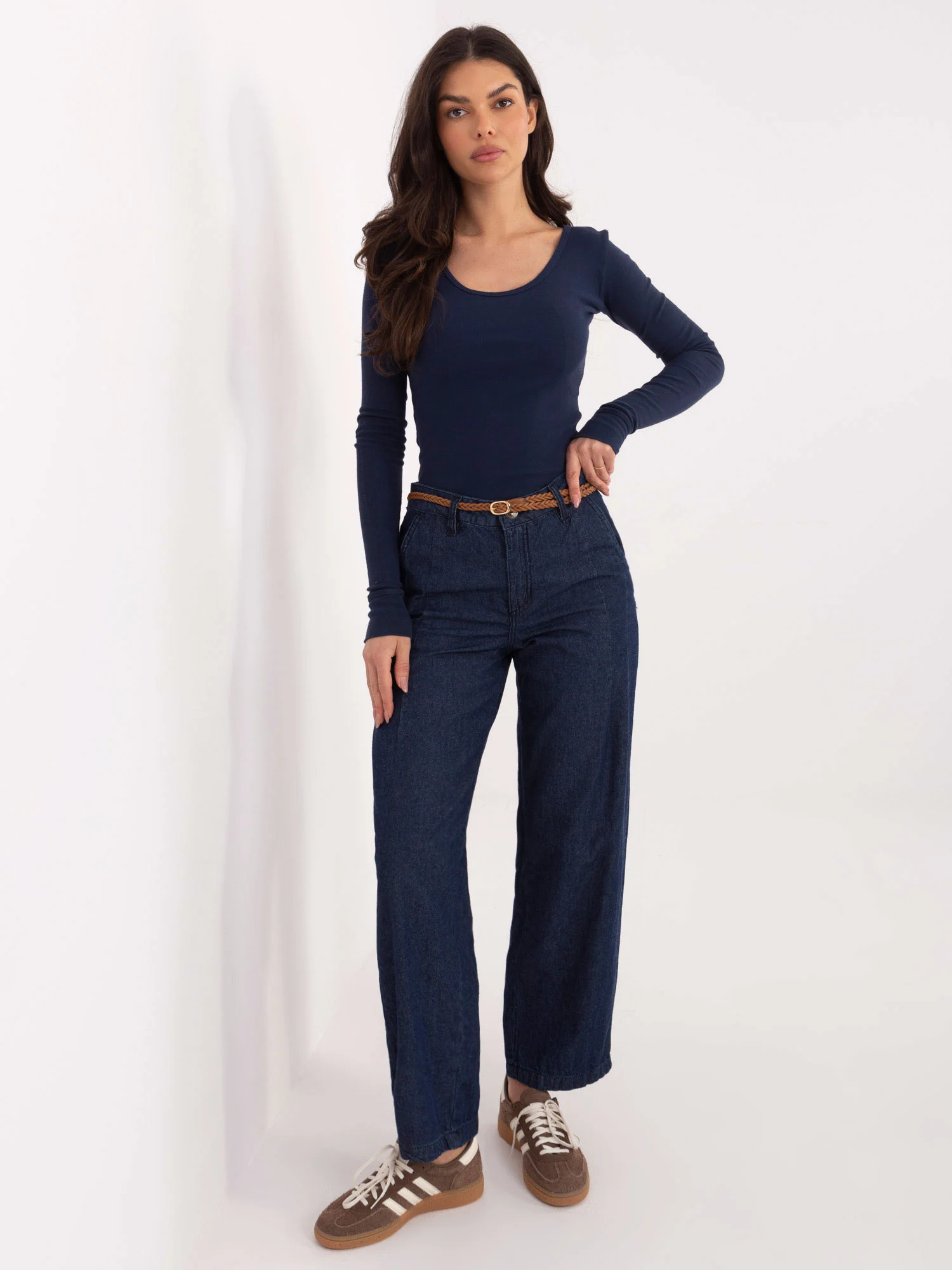 Pantaloni Dama Larga, Guler inalt, Sublevel, Bleumarin Casual Marimi Mari - imagine 5
