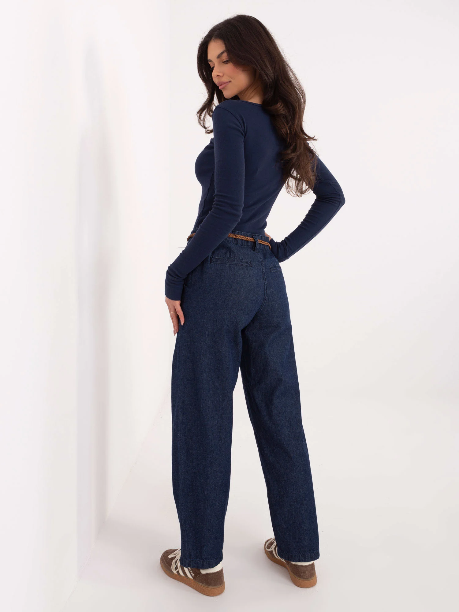 Pantaloni Dama Larga, Guler inalt, Sublevel, Bleumarin Casual Marimi Mari - imagine 2