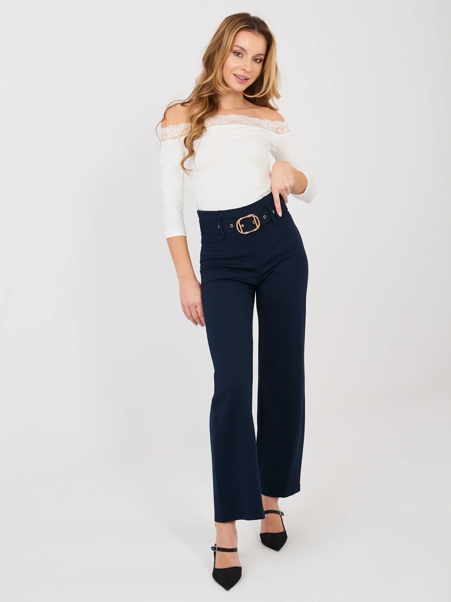 Pantaloni Dama Croiala dreapta, Guler inalt, RUE PARIS, Bleumarin Eleganta Office - imagine 4