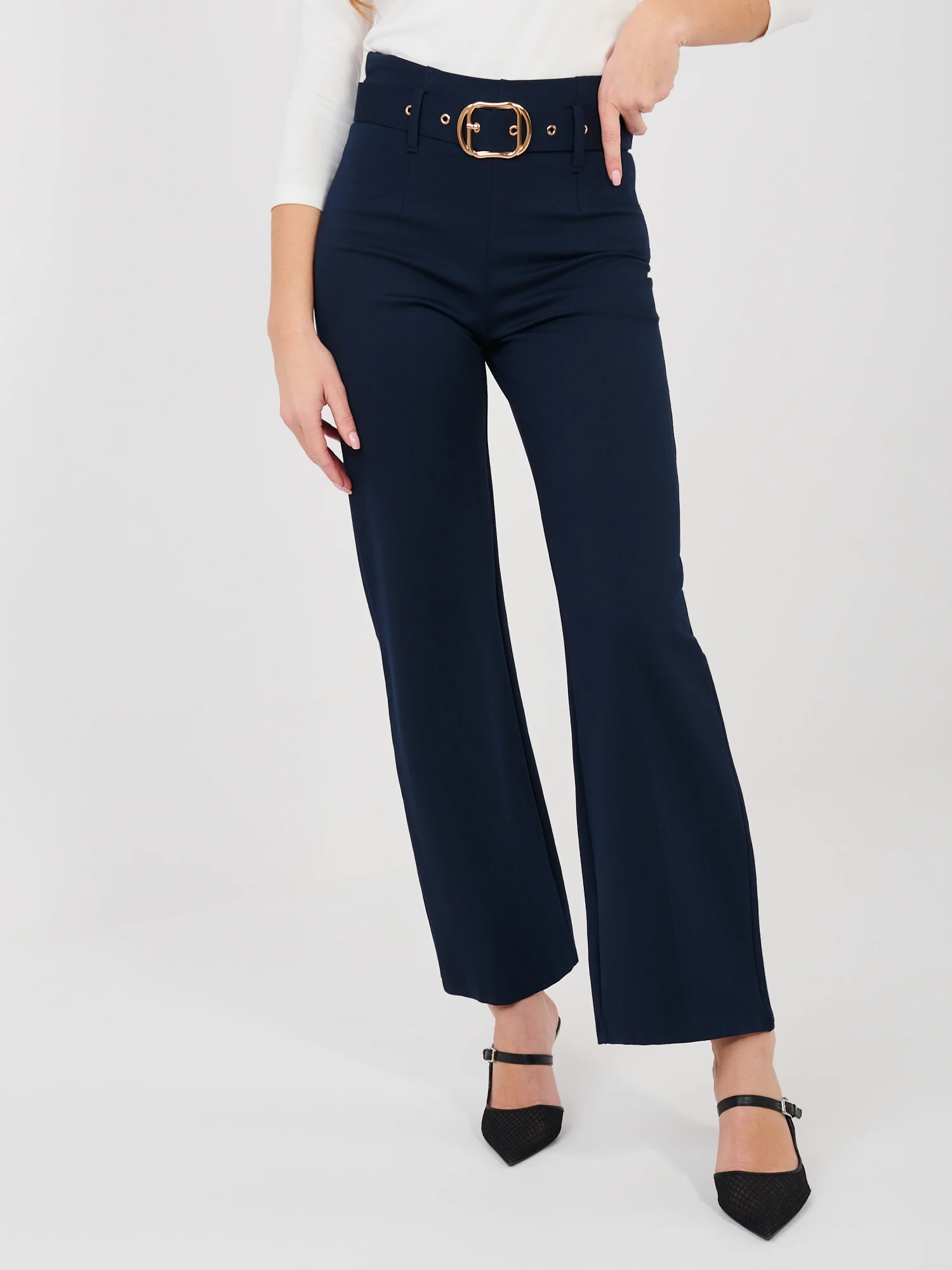 Pantaloni Dama Croiala dreapta, Guler inalt, RUE PARIS, Bleumarin Eleganta Office - imagine 2