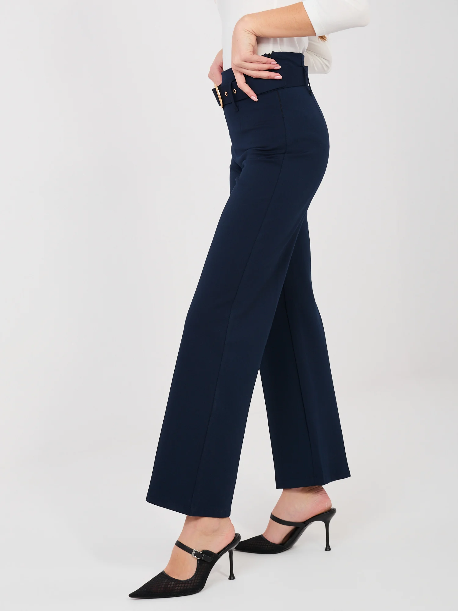 Pantaloni Dama Croiala dreapta, Guler inalt, RUE PARIS, Bleumarin Eleganta Office - imagine 3