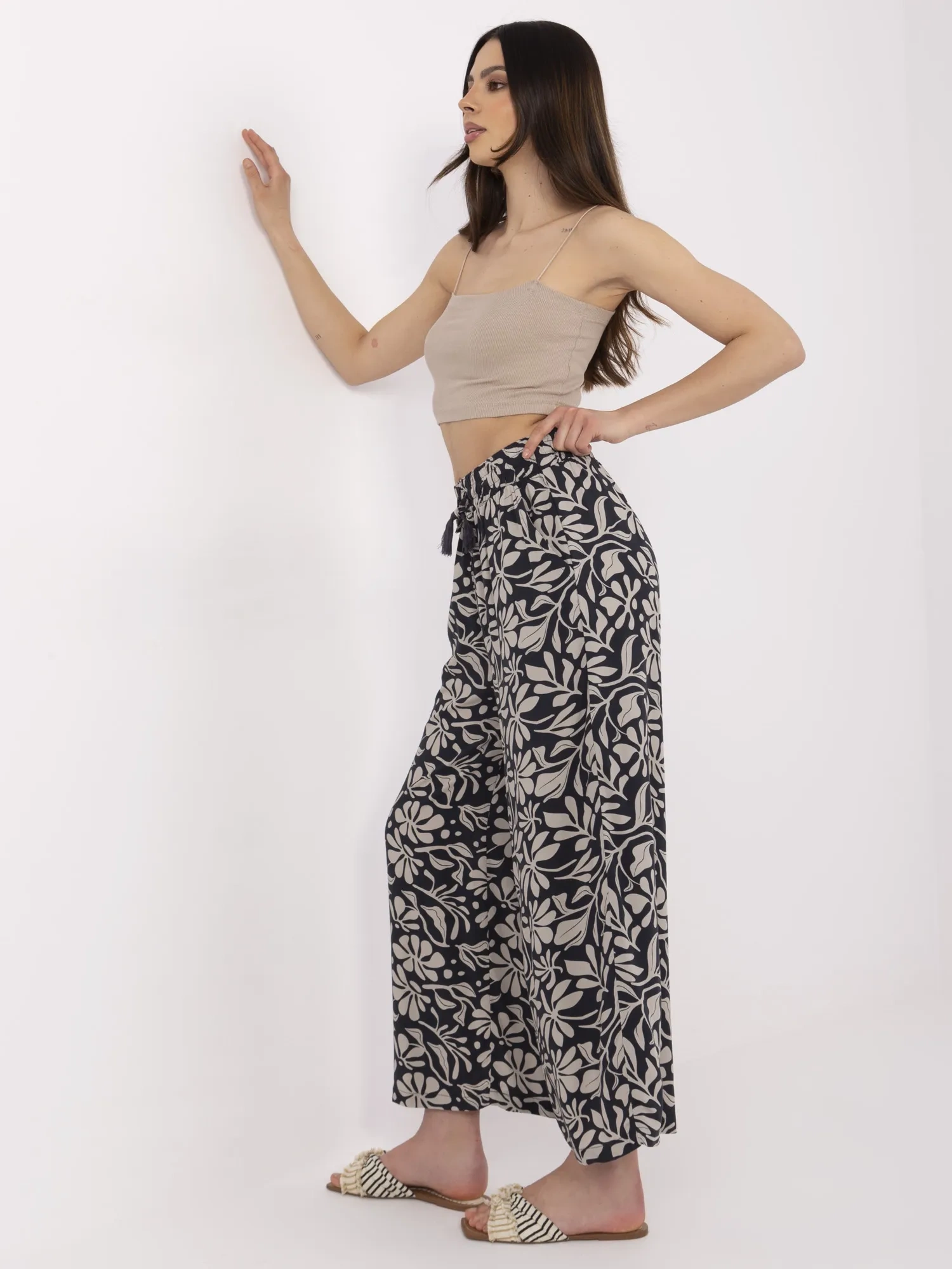 Pantaloni Dama Larga, Guler inalt, Sublevel, Bleumarin Casual - imagine 5
