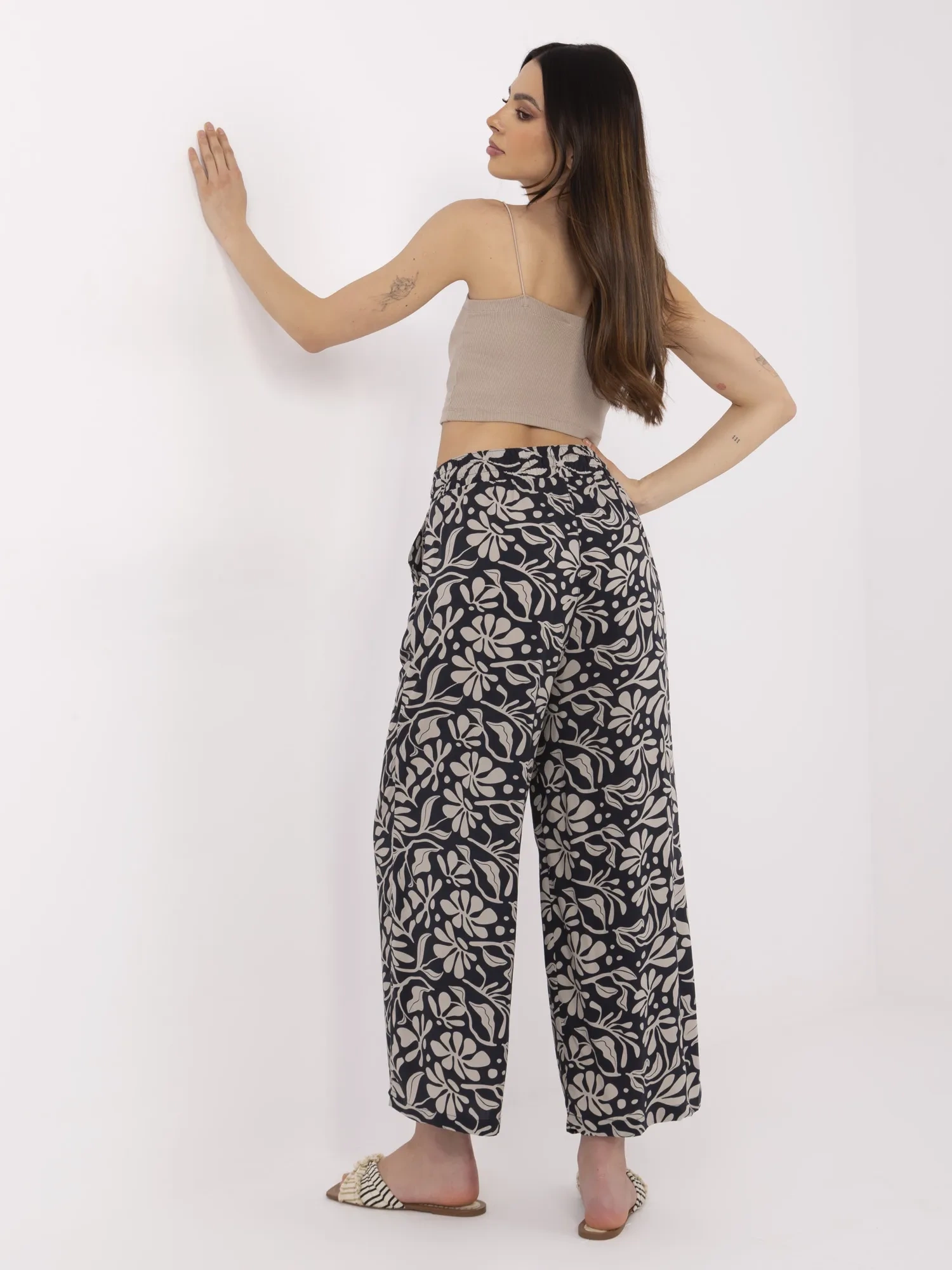Pantaloni Dama Larga, Guler inalt, Sublevel, Bleumarin Casual - imagine 3