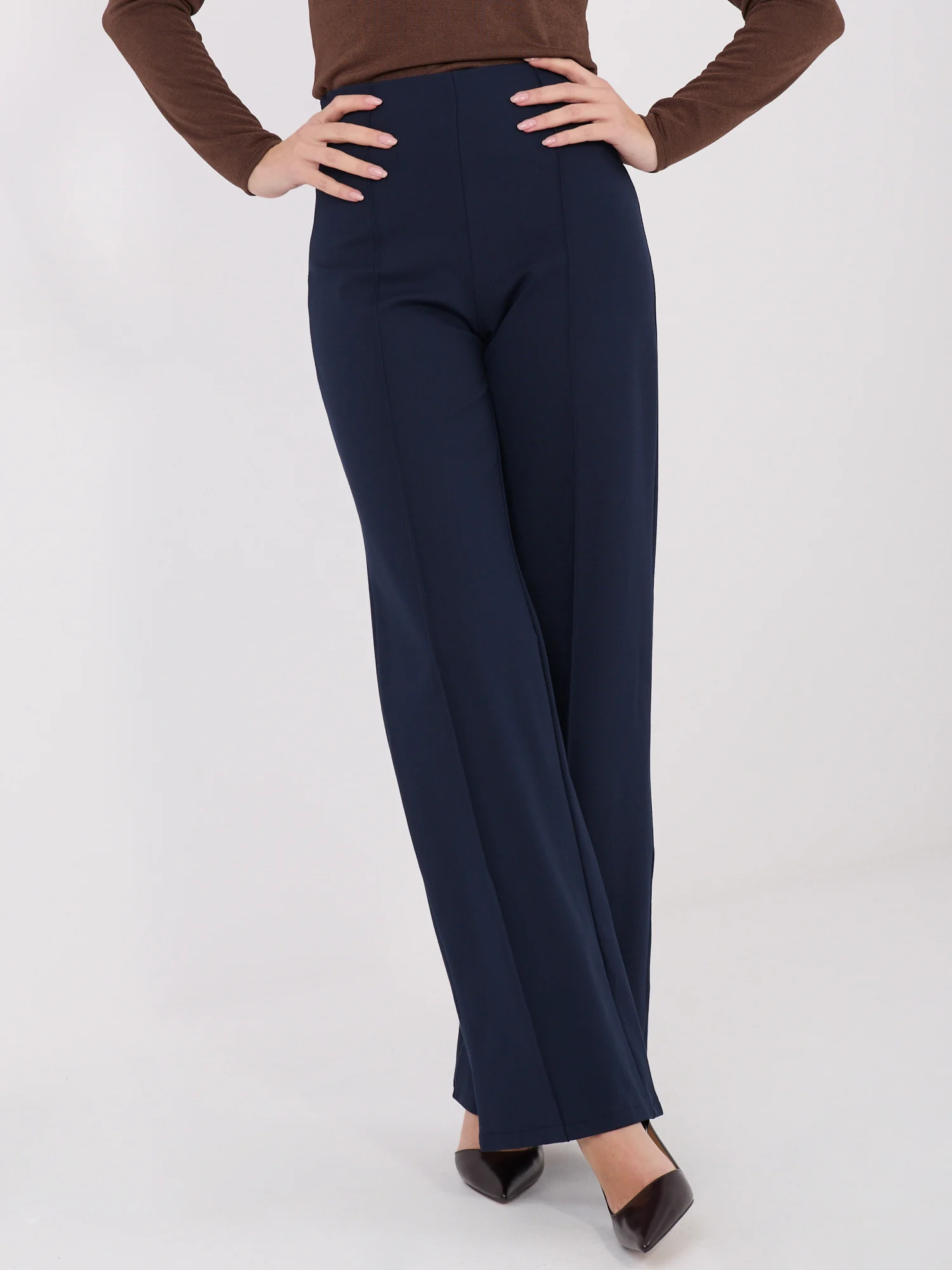 Pantaloni Dama Larga, Guler inalt, RUE PARIS, Bleumarin Eleganta Office - imagine 5