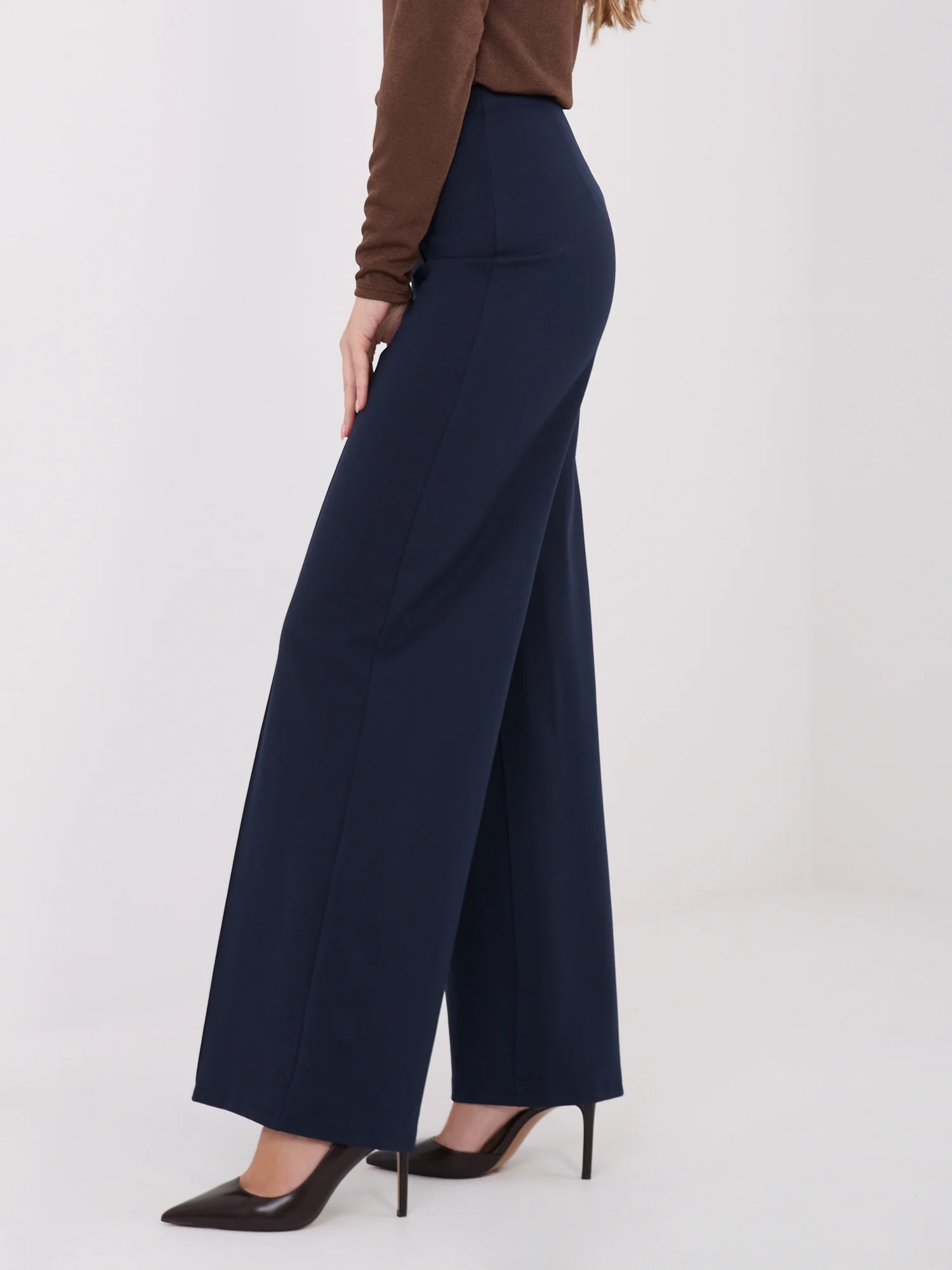 Pantaloni Dama Larga, Guler inalt, RUE PARIS, Bleumarin Eleganta Office - imagine 4
