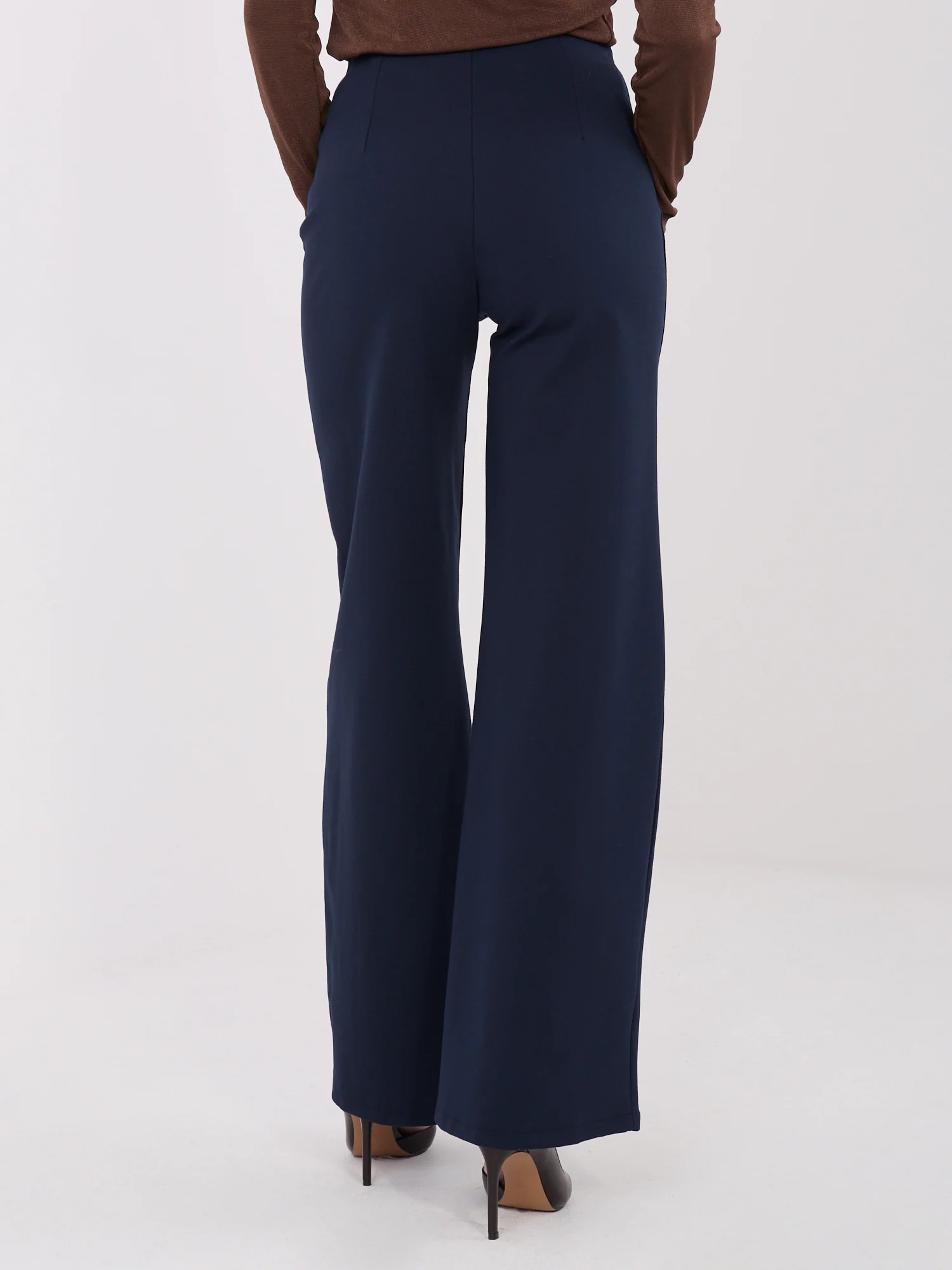 Pantaloni Dama Larga, Guler inalt, RUE PARIS, Bleumarin Eleganta Office - imagine 2