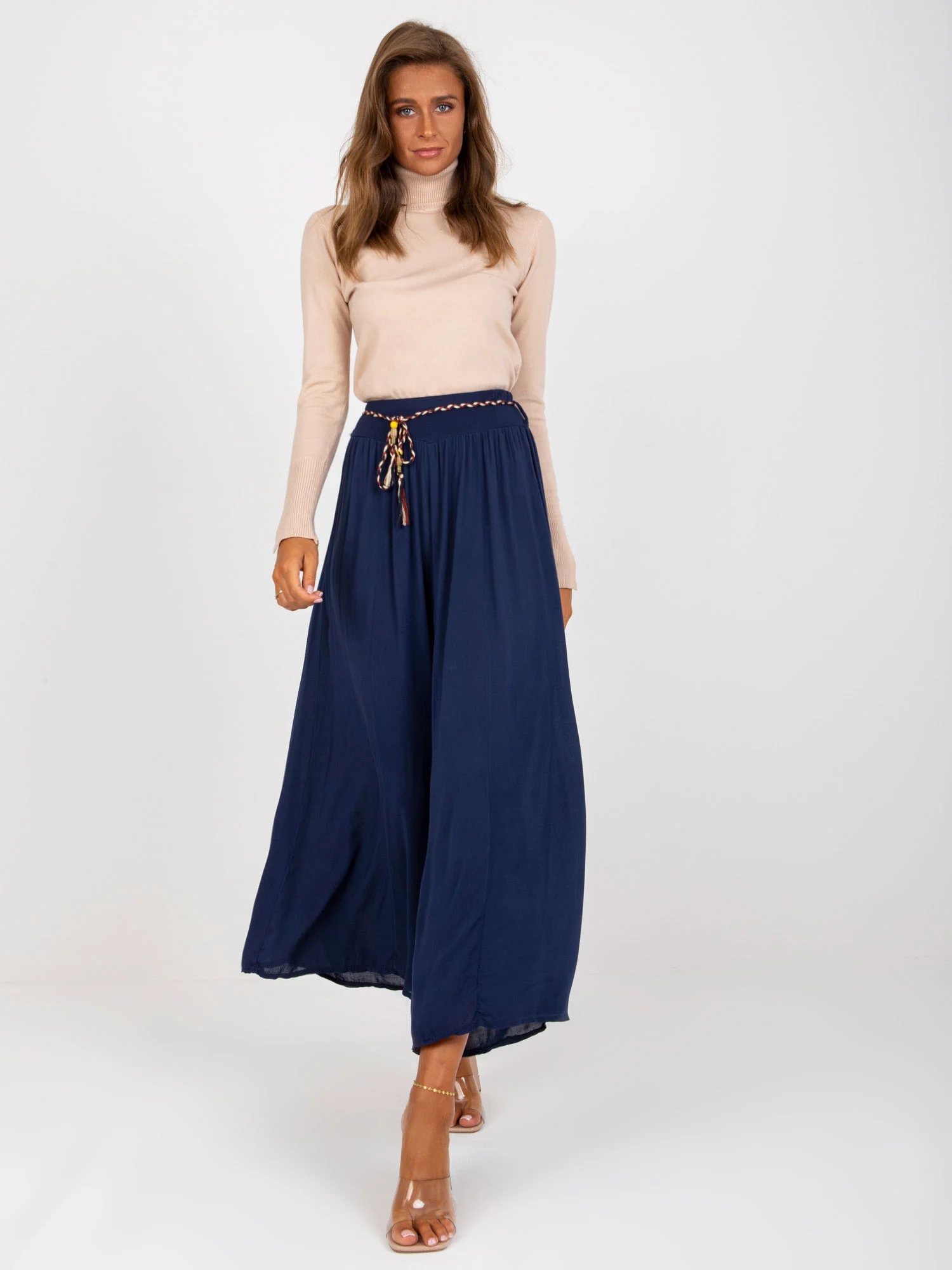 Pantaloni Dama Larga, Guler inalt, Och Bella, Bleumarin - Image 6