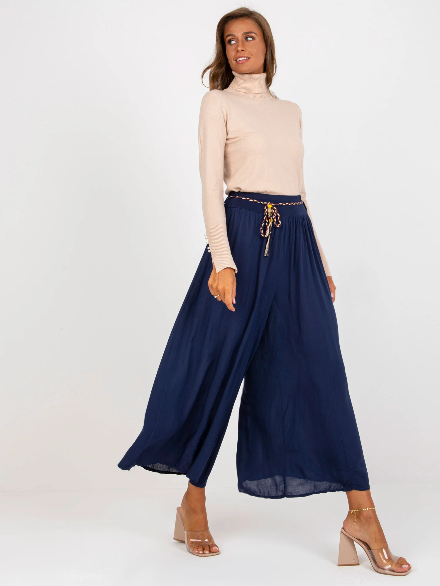 Pantaloni Dama Larga, Guler inalt, Och Bella, Bleumarin - Image 5