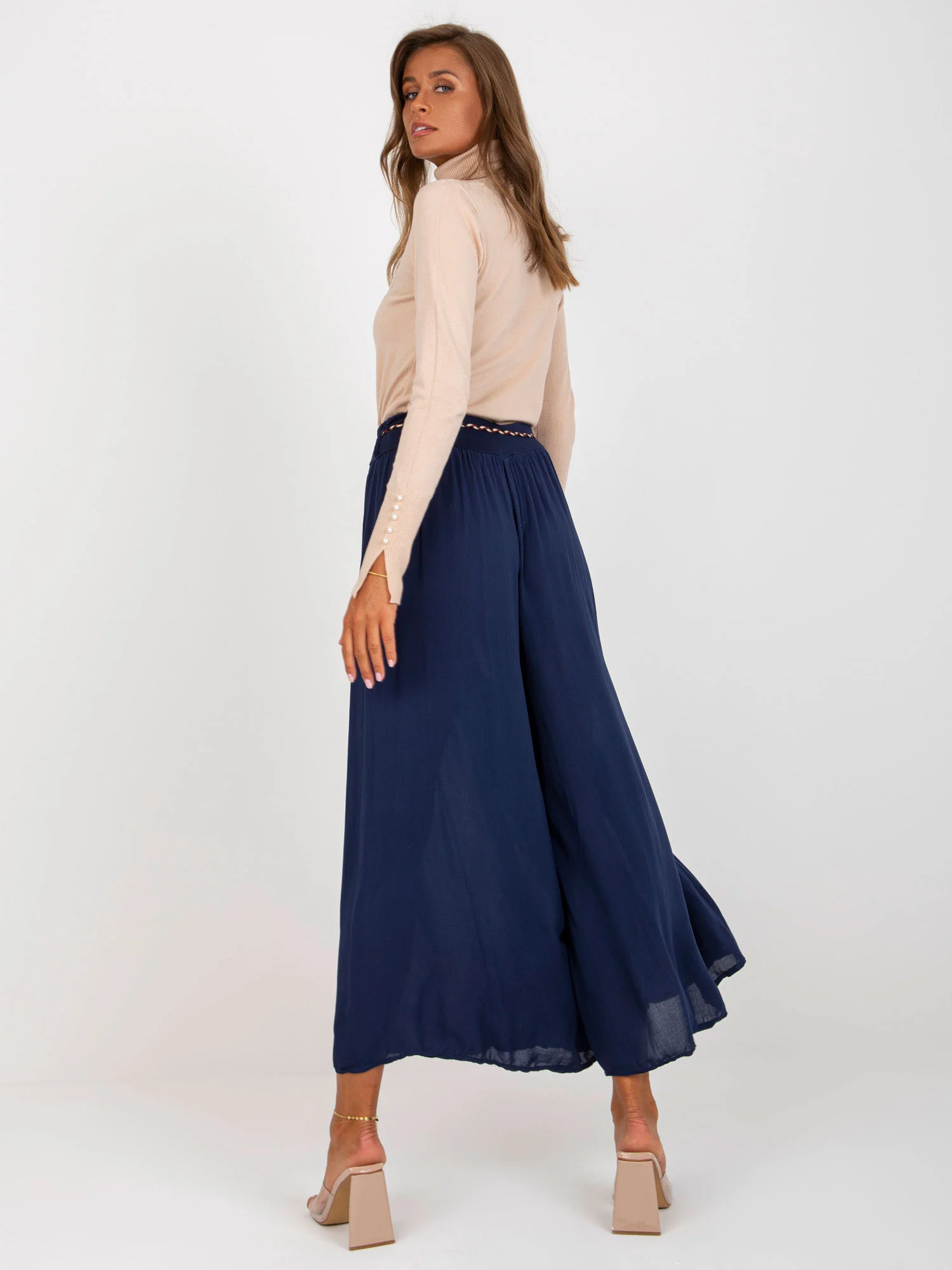 Pantaloni Dama Larga, Guler inalt, Och Bella, Bleumarin - Image 4