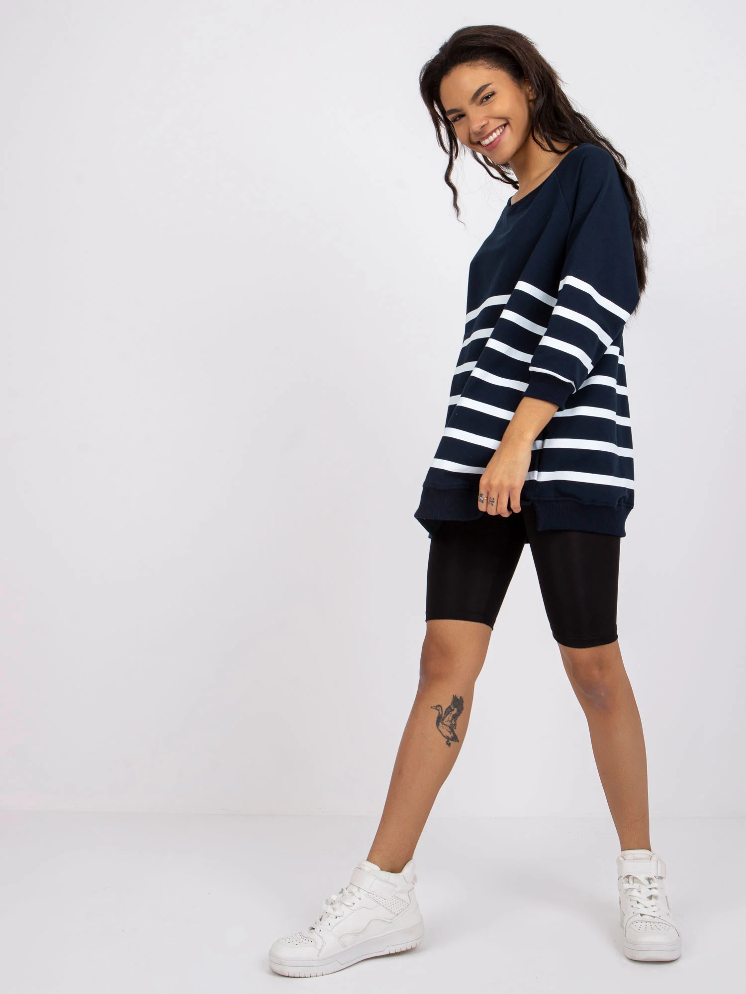 Bluza Dama Maneca 3/4, Dungi, RUE PARIS, Bleumarin Eleganta Office - imagine 7