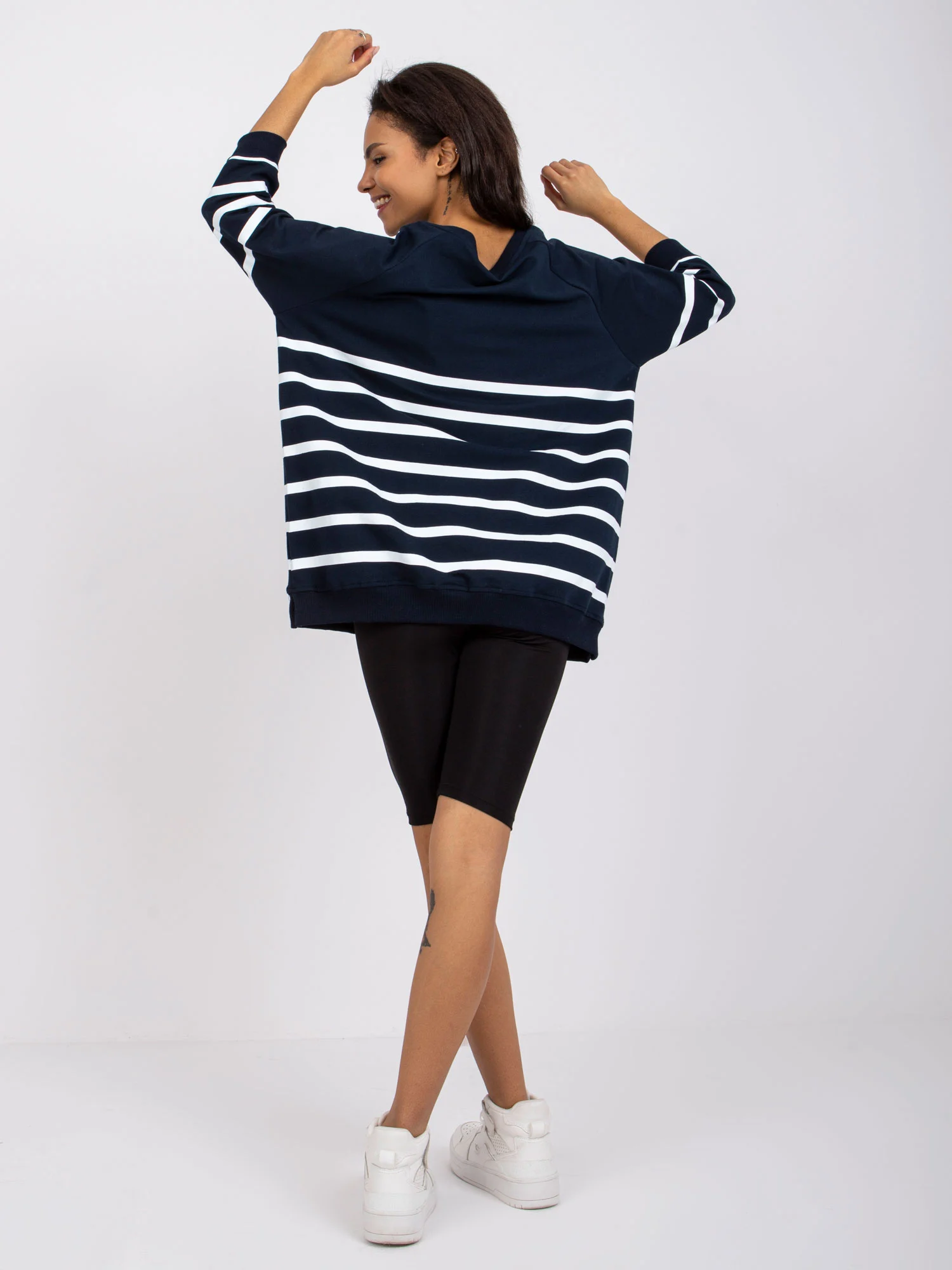Bluza Dama Maneca 3/4, Dungi, RUE PARIS, Bleumarin Eleganta Office - imagine 5