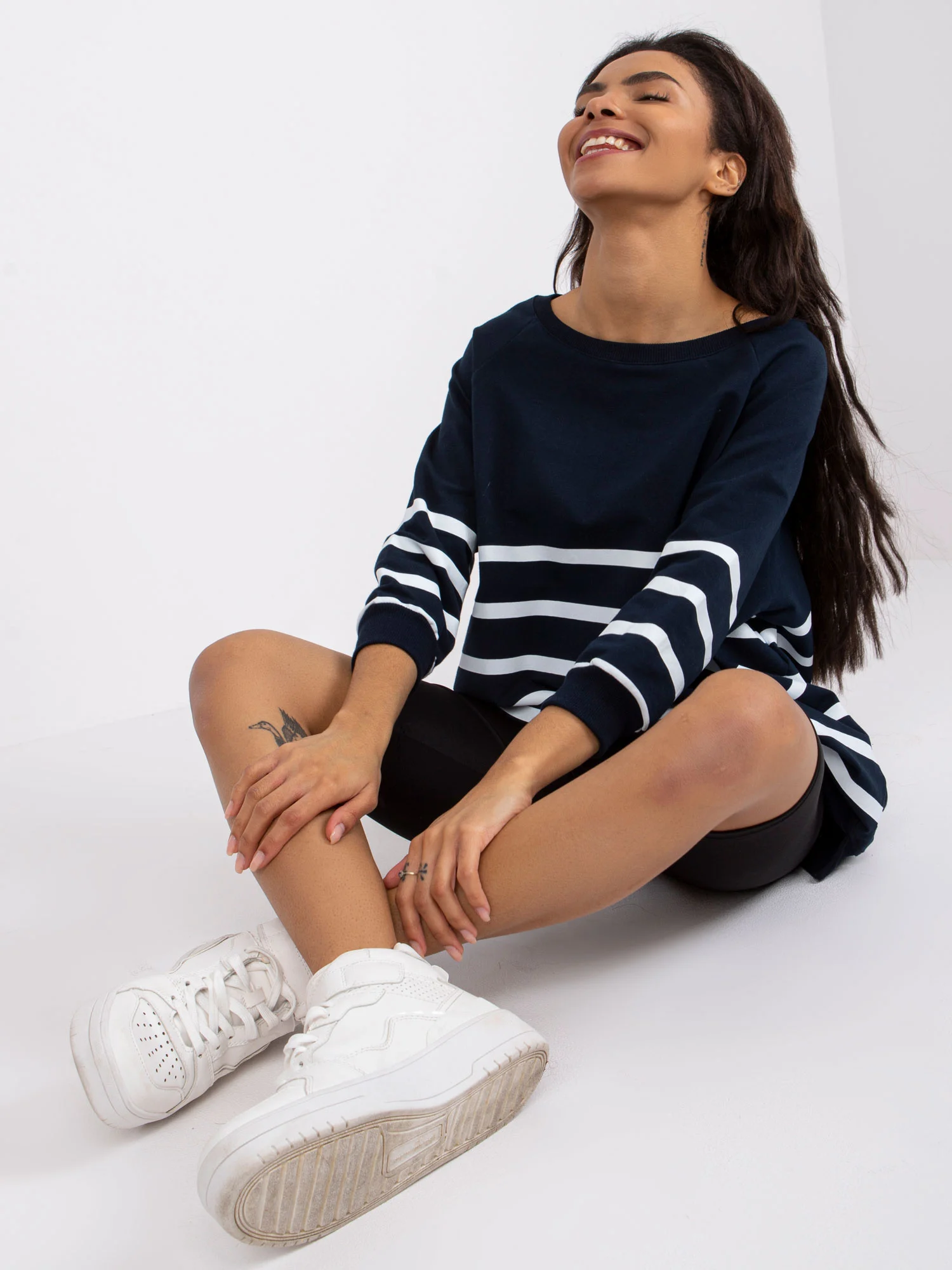 Bluza Dama Maneca 3/4, Dungi, RUE PARIS, Bleumarin Eleganta Office - imagine 3