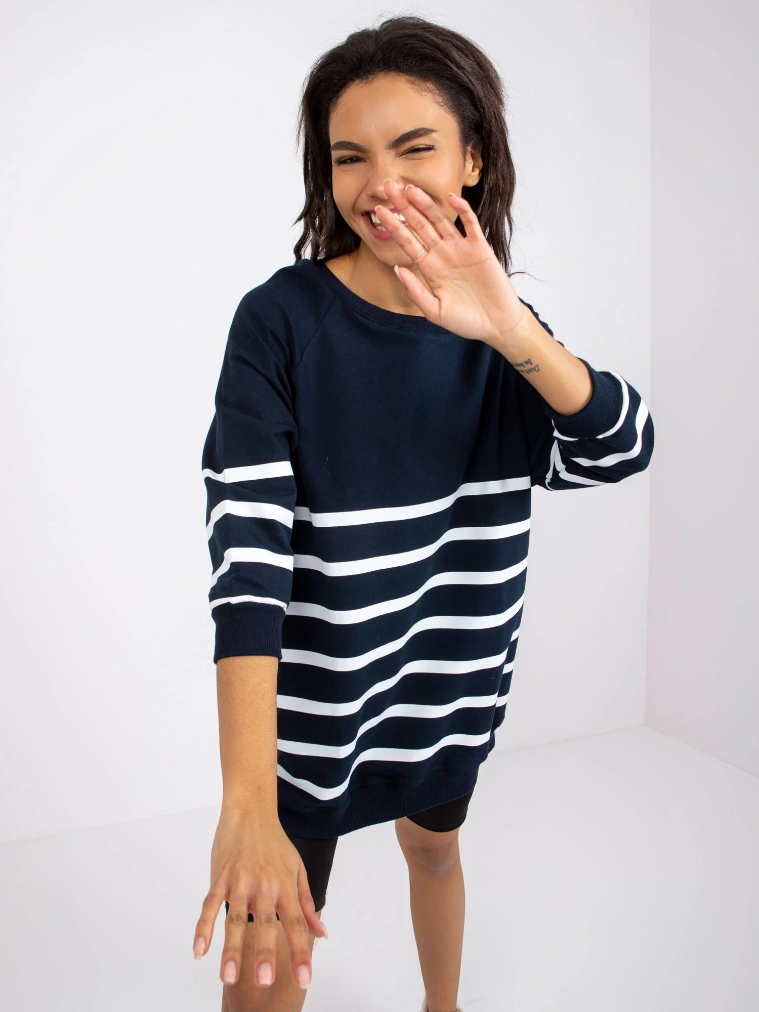 Bluza Dama Maneca 3/4, Dungi, RUE PARIS, Bleumarin Eleganta Office - imagine 6