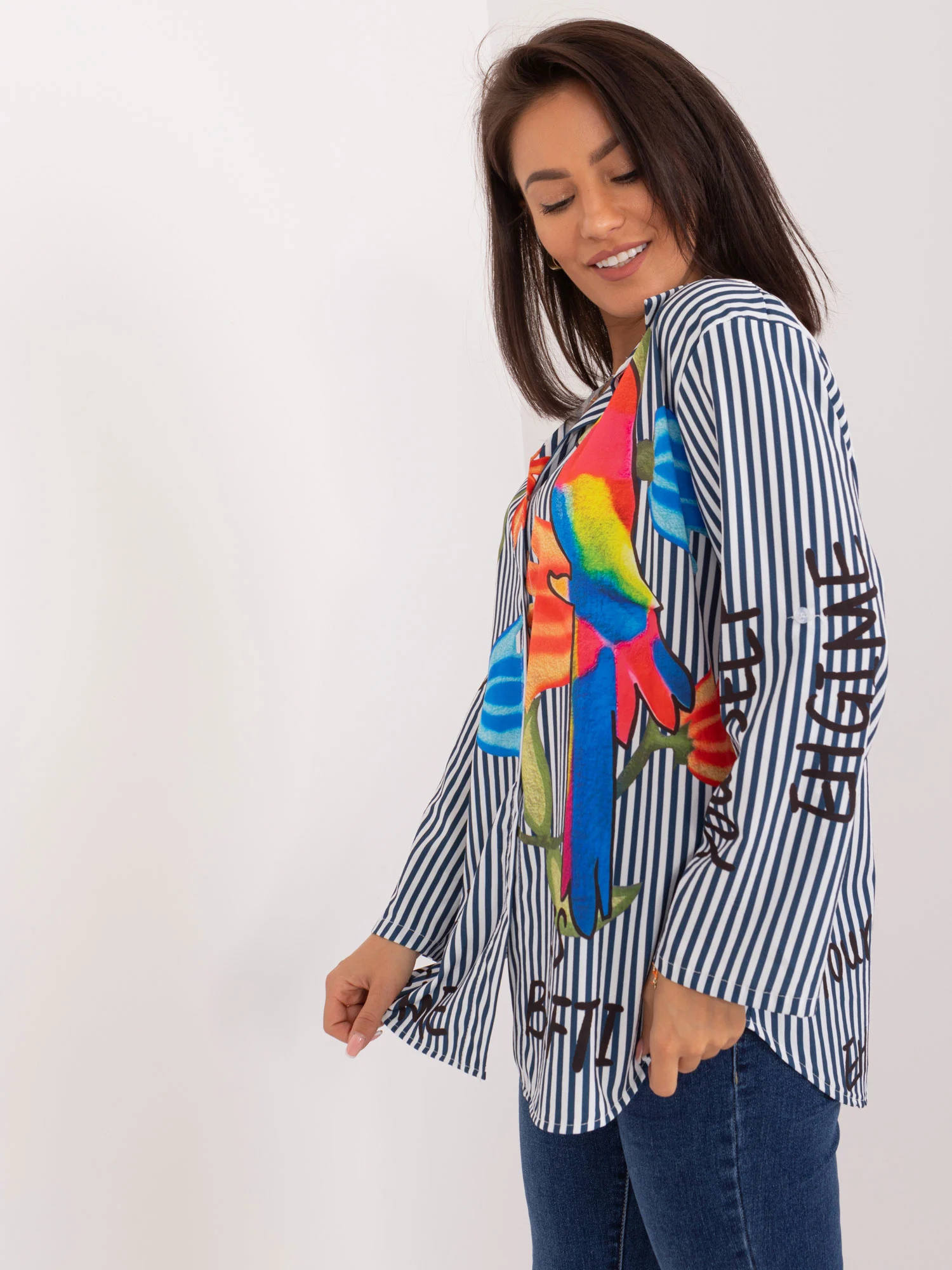 Camasa Dama Maneca lunga, Dungi, ITALY MODA, Bleumarin Eleganta Office - imagine 4