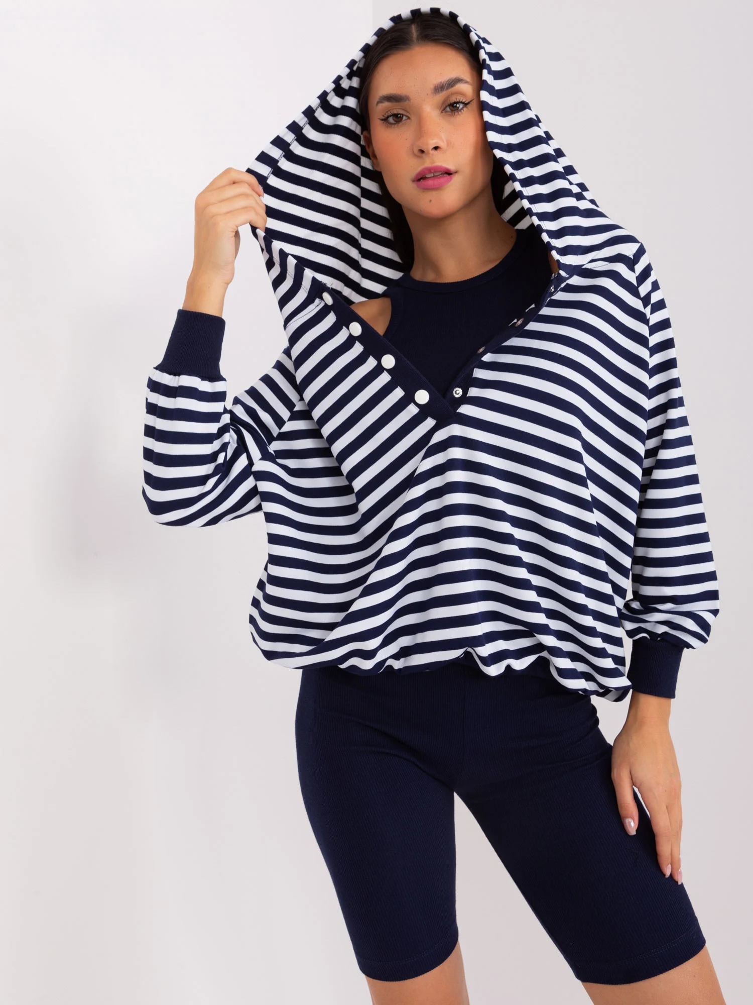 Compleu Dama Dungi, Sport, My Red Lips, Bleumarin Casual - imagine 2
